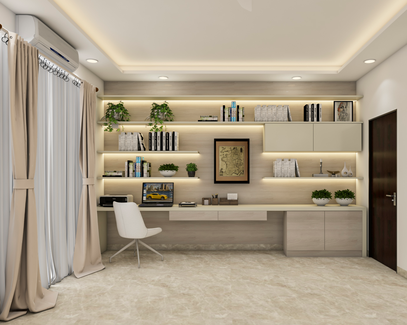 Open Shelves Modern Spacious Home Office Interior Design | Livspace
