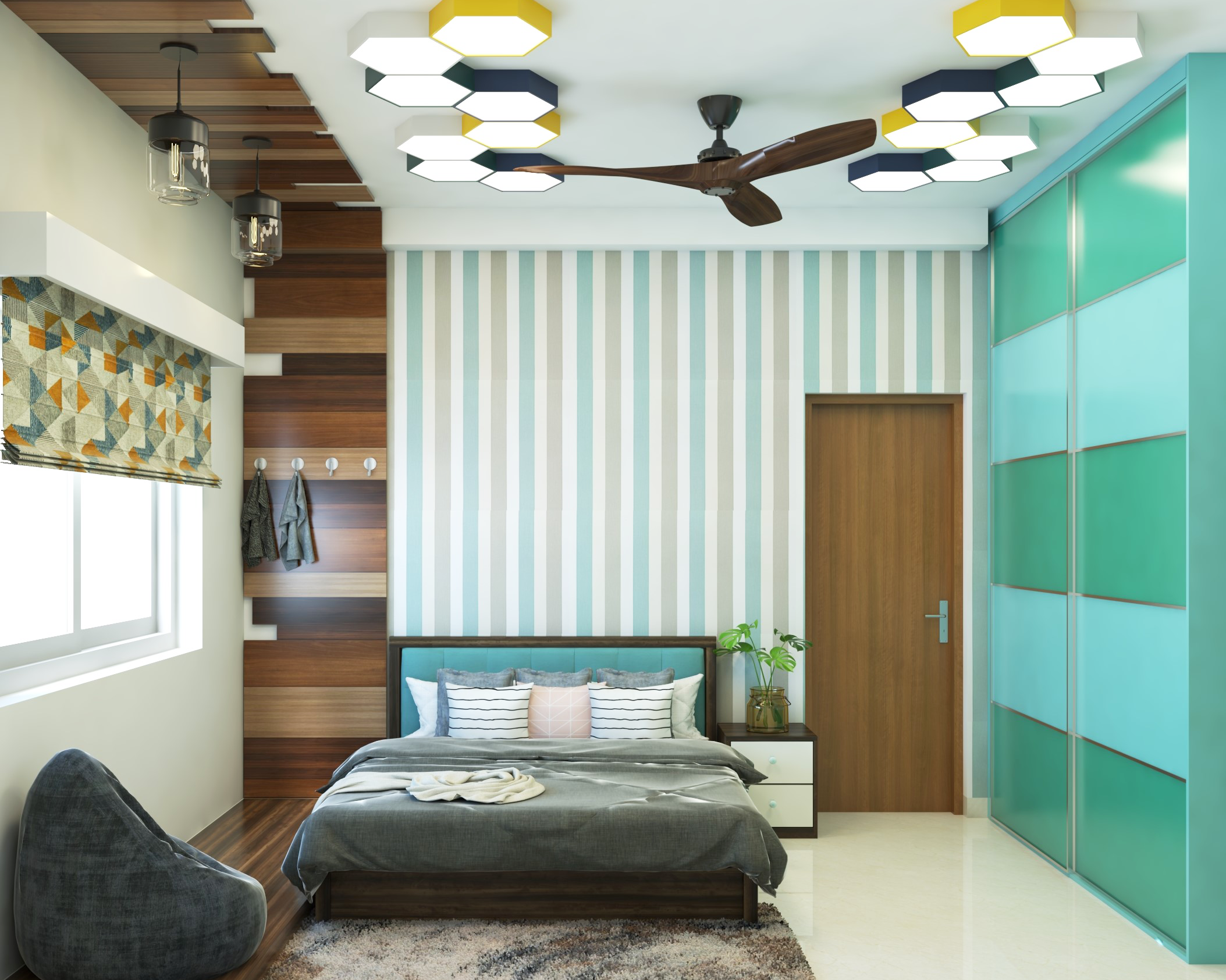 Modern Convenient Blue Spacious Kids Bedroom Design | Livspace