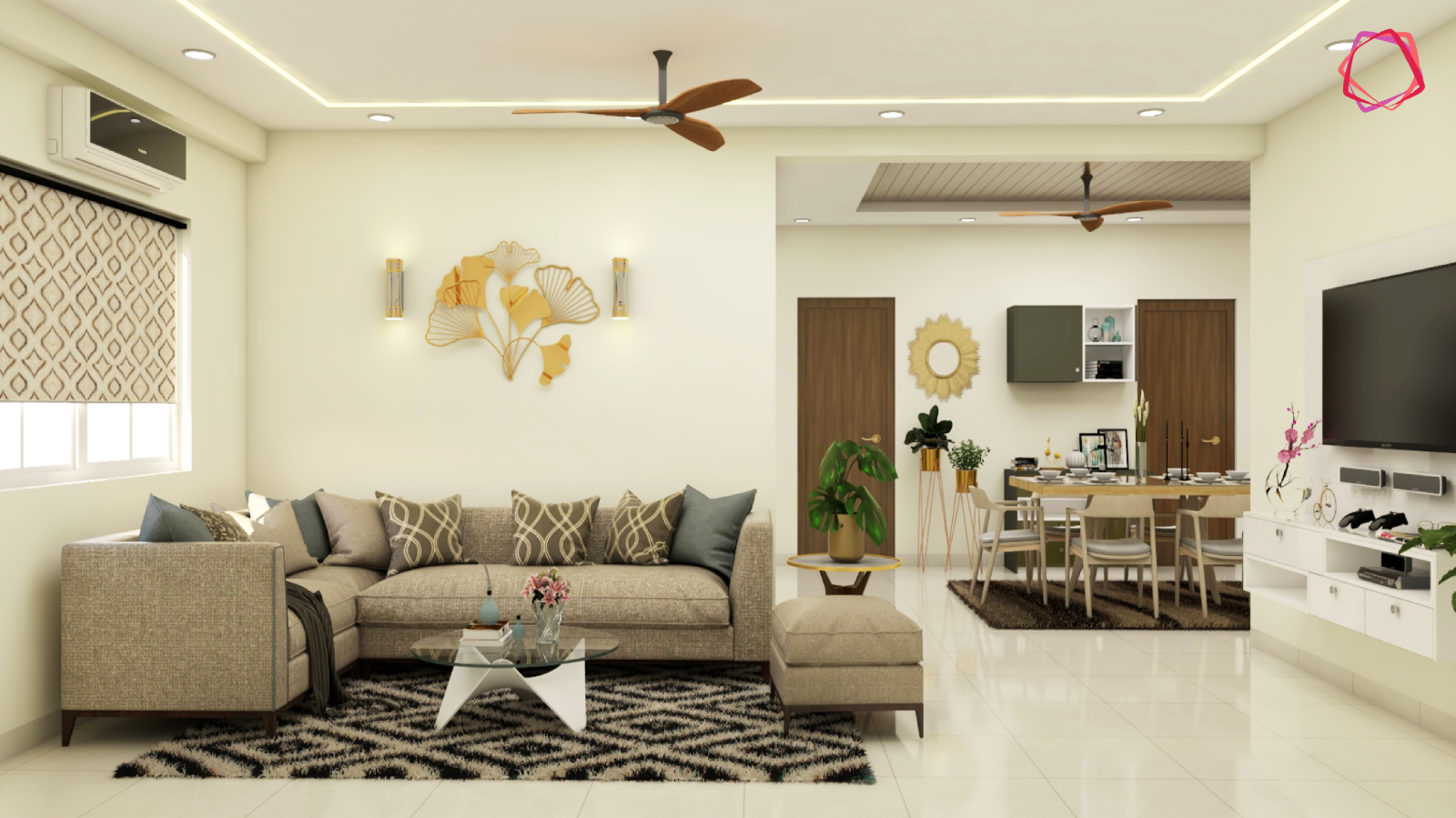 Modern Design Convenient Multi-Functional Spacious Living Room | Livspace