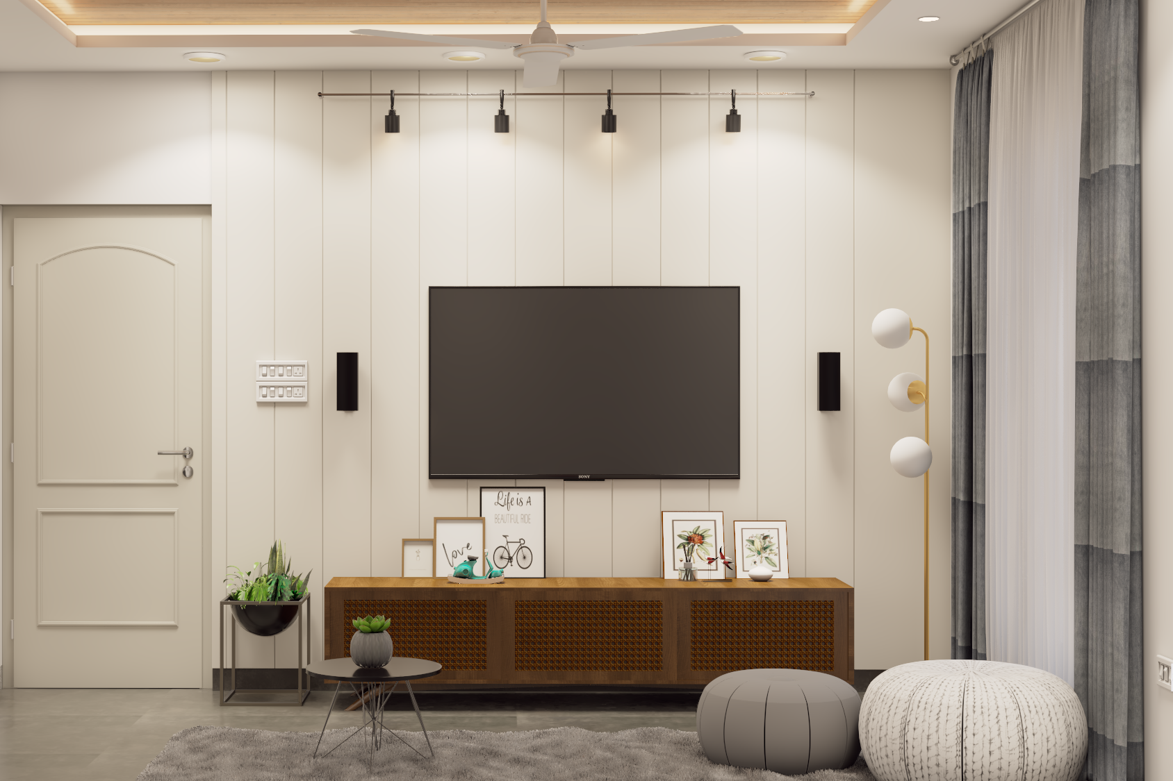 Compact Classic Themed Beige-Coloured Living Room Design | Livspace