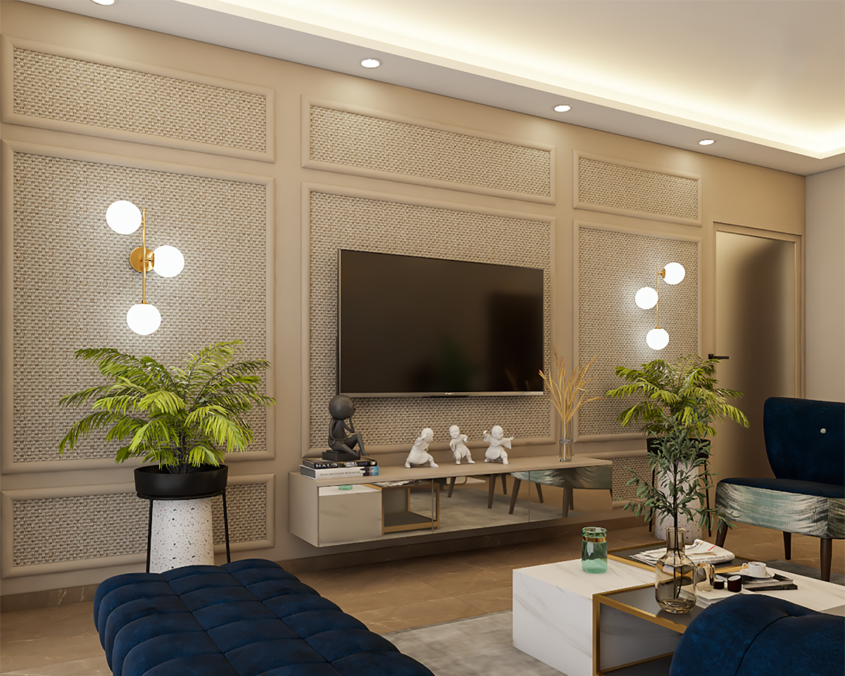 Spacious Modern Design Maximum Storage Convenient Living Room | Livspace