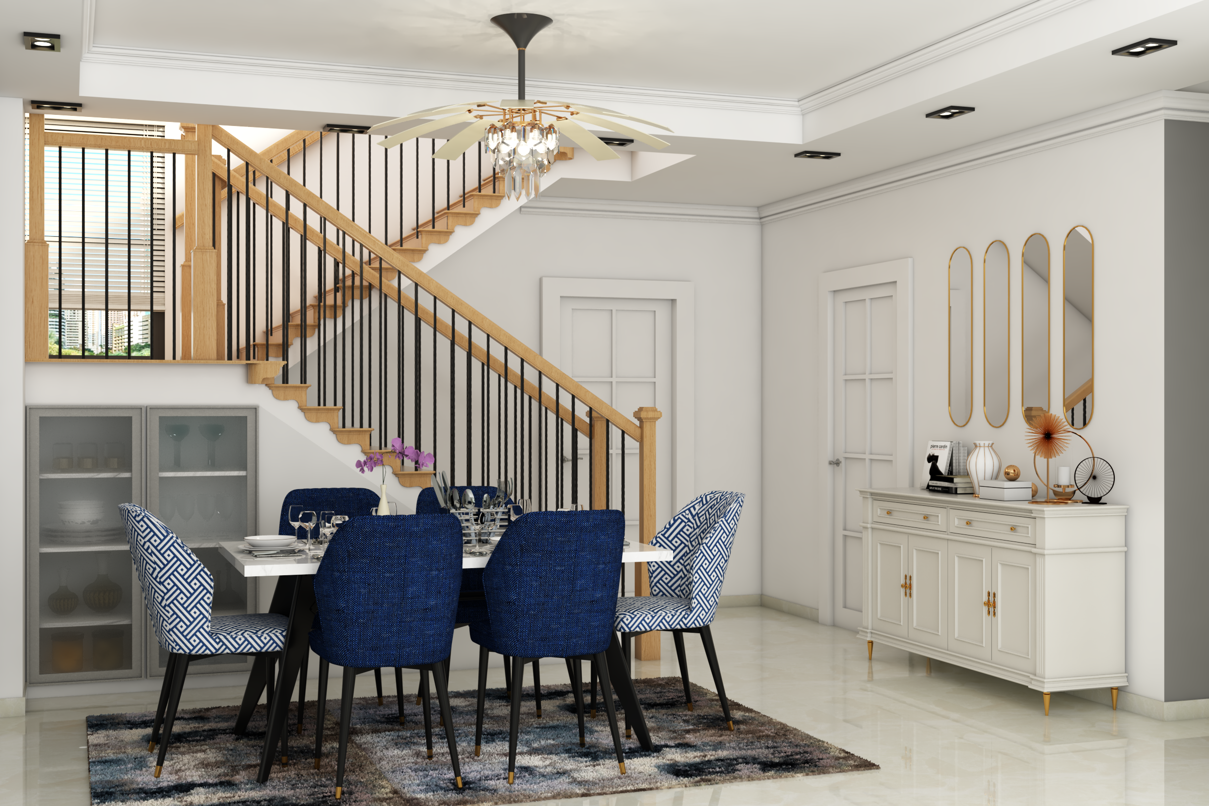 Spacious Blue Dining Room Design | Livspace