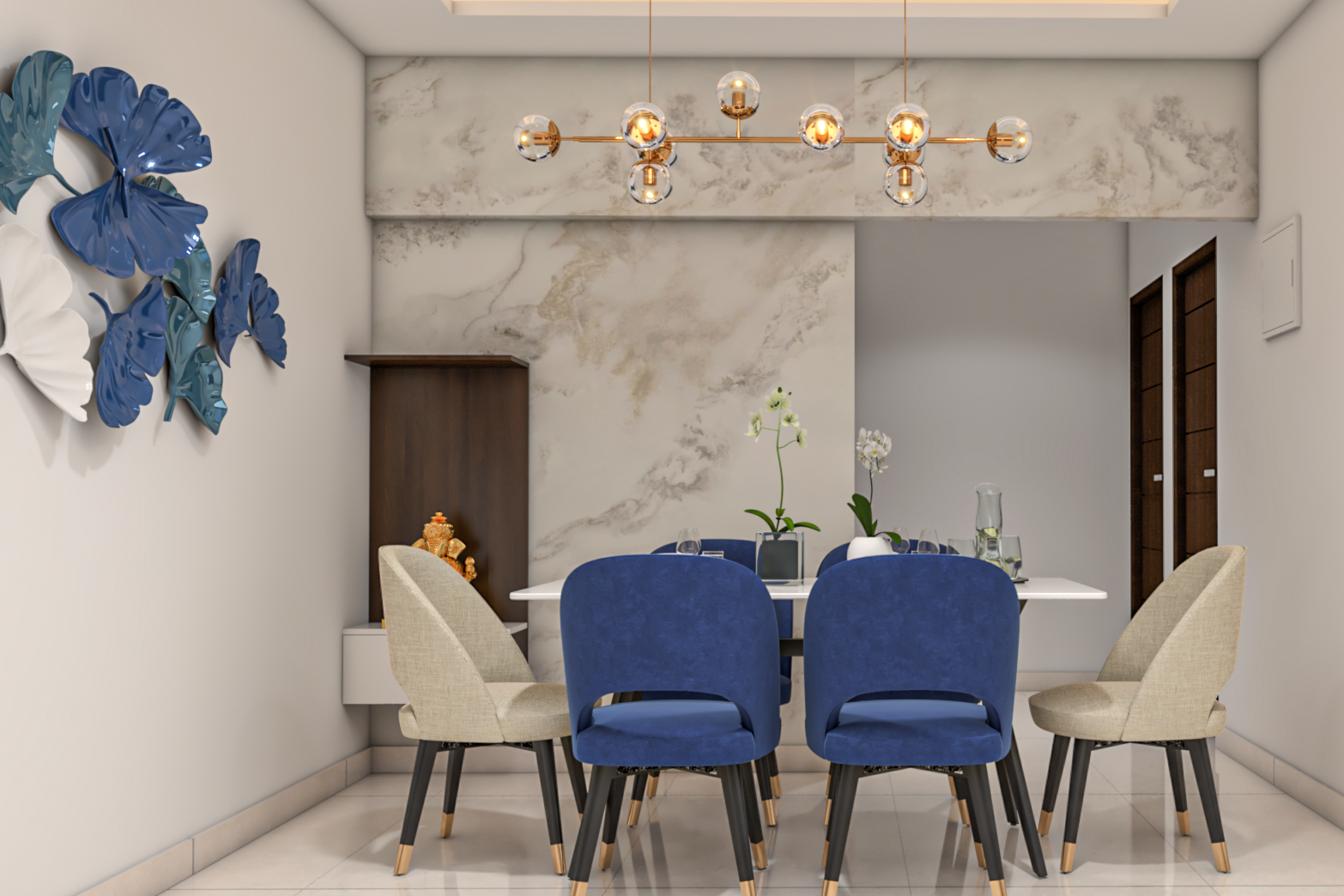 Modern Blue and White Dining Room Design | Livspace