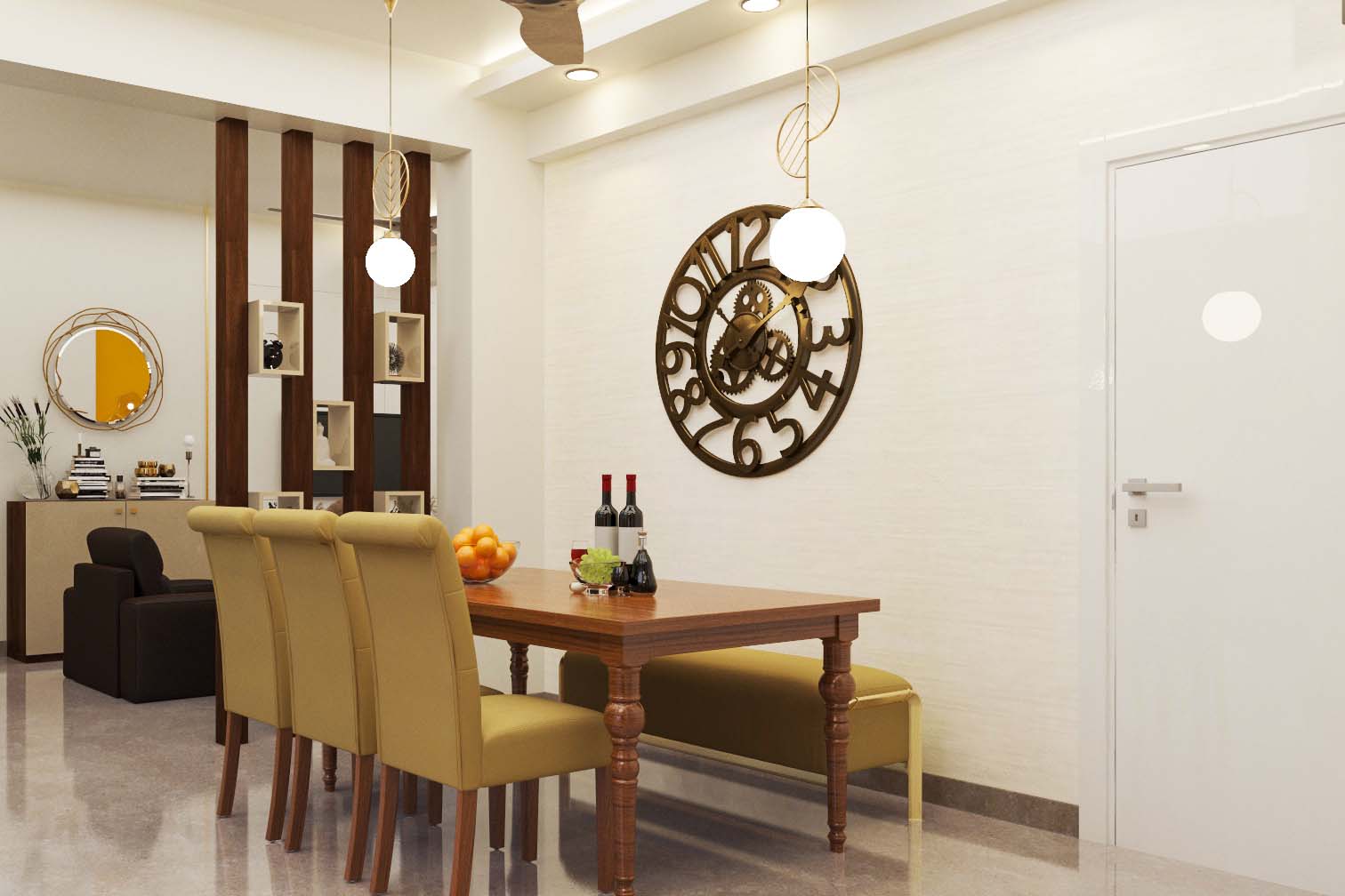 Classic Dining Room Design With Wooden Partition | Livspace
