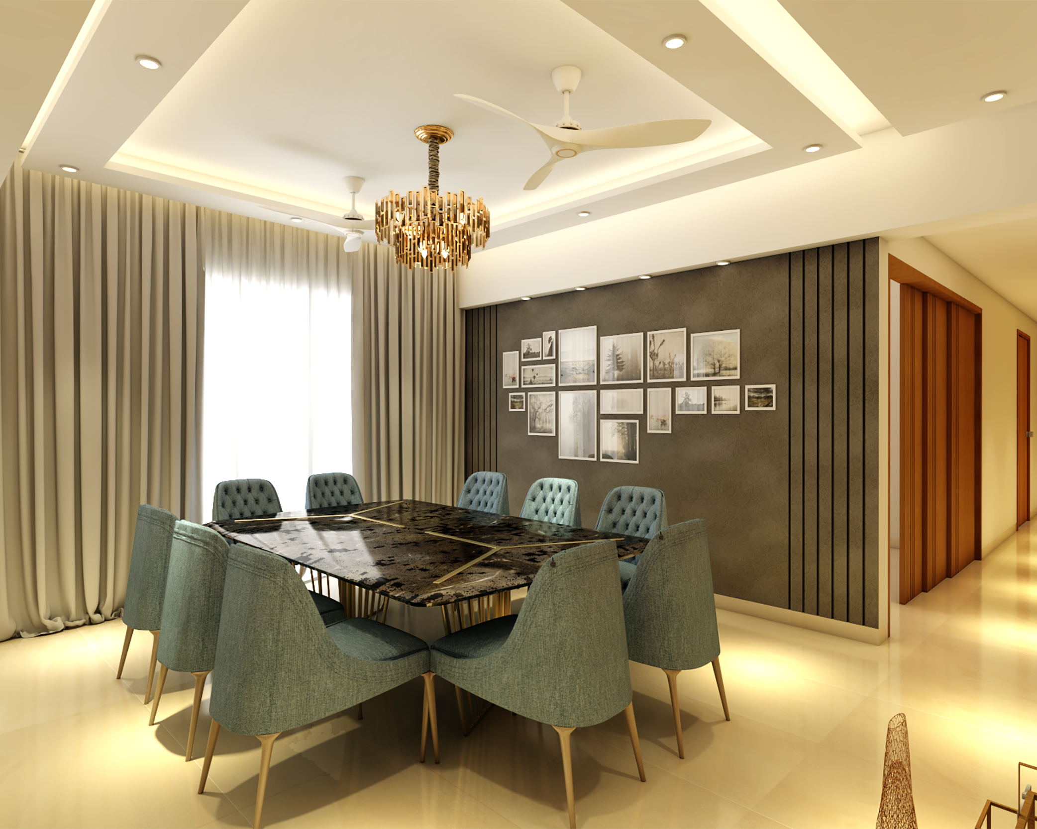 Classic Dining Room With 10-Seater Dining And Chandelier | Livspace