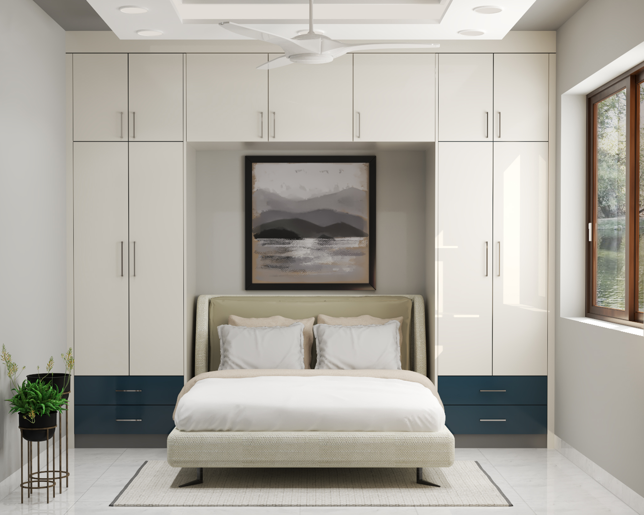 Spacious Guest Bedroom Design With Dual-Toned Wardrobe | Livspace