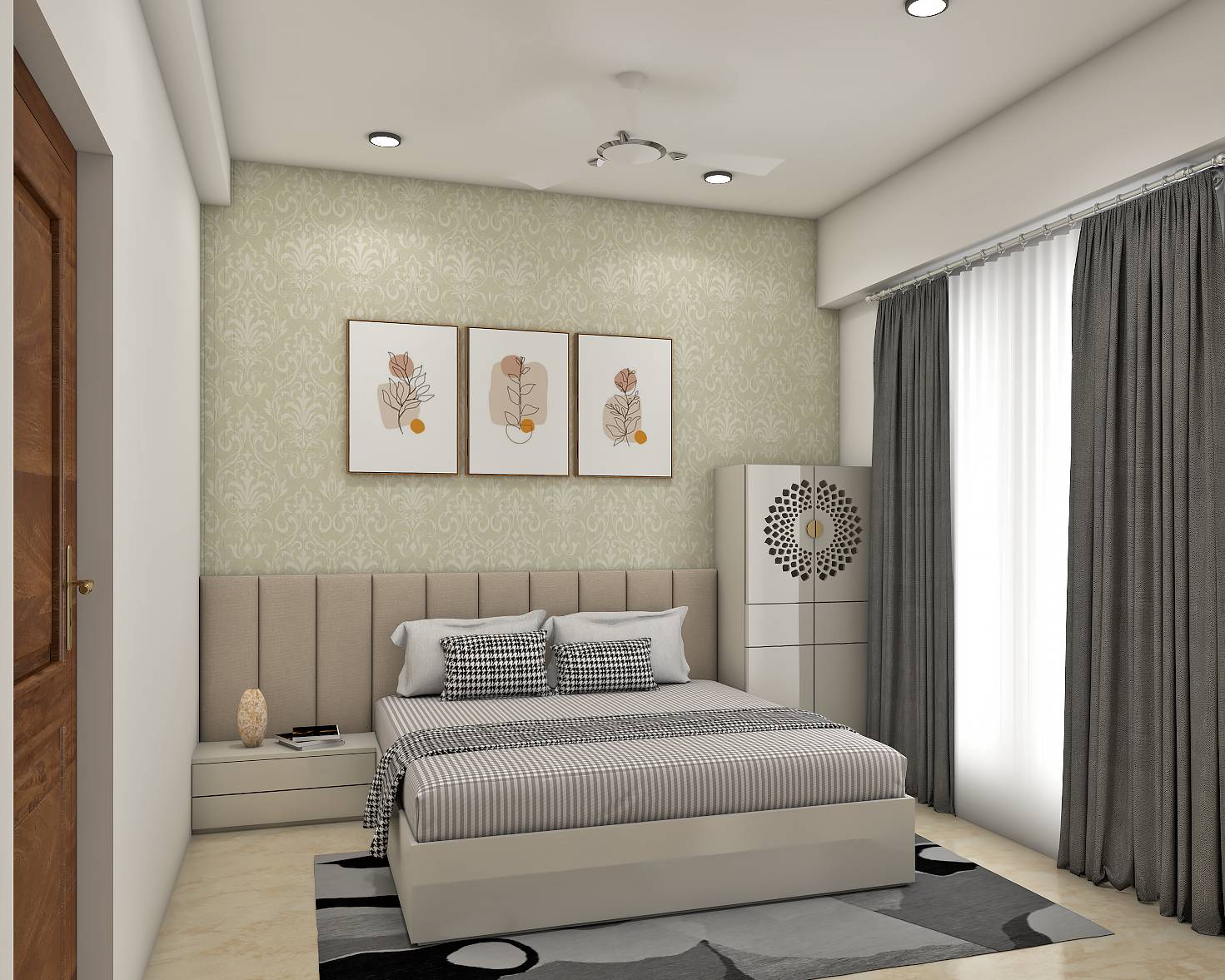 Modern Spacious Guest Bedroom Design With Beige Decor | Livspace
