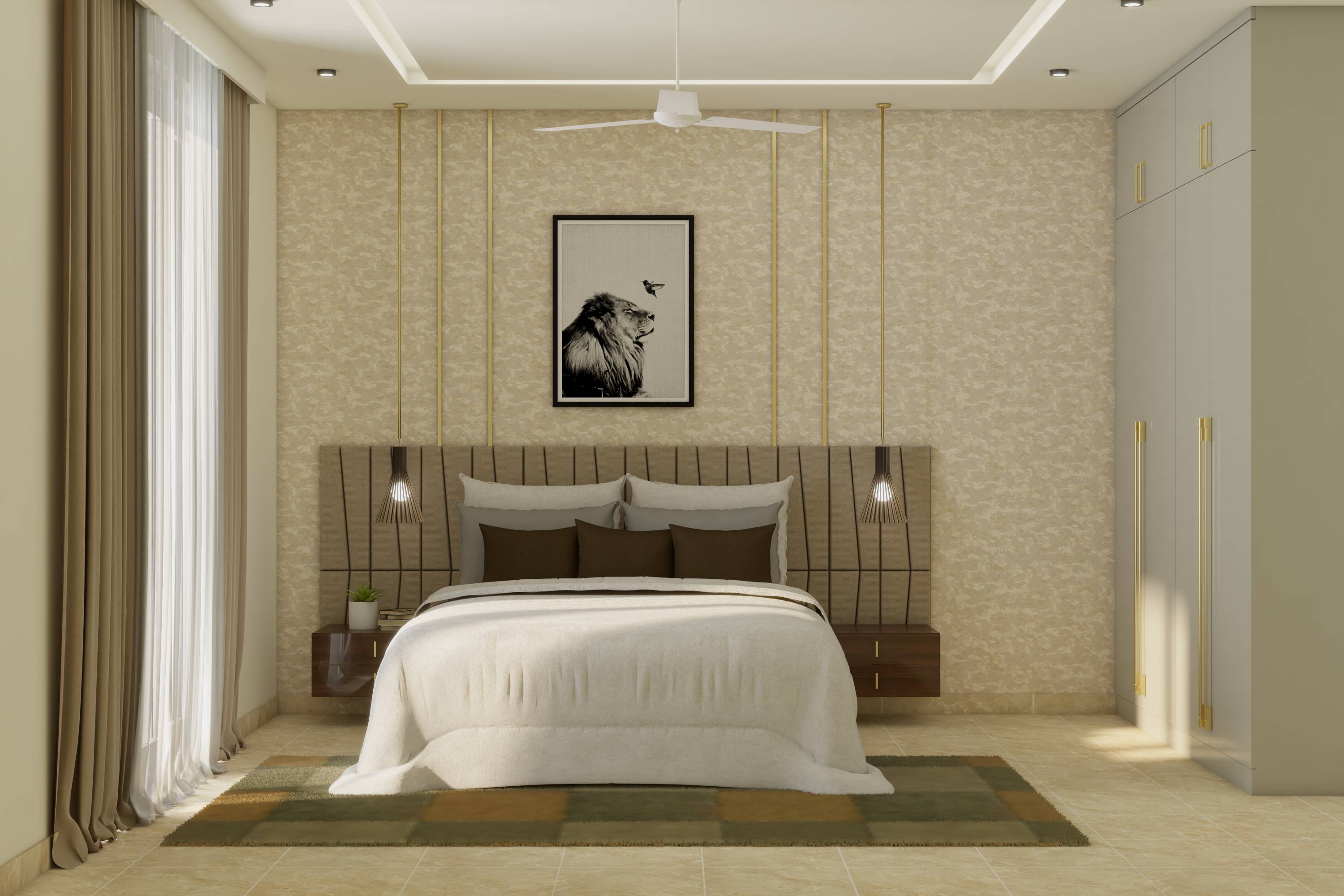Contemporary Guest Bedroom Design With Wardrobe And Loft | Livspace