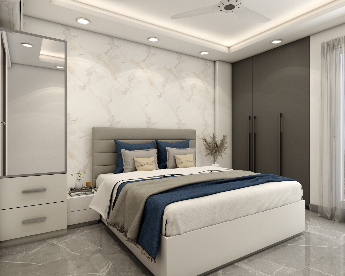 Grey And Blue Modern Spacious Guest Bedroom Design | Livspace
