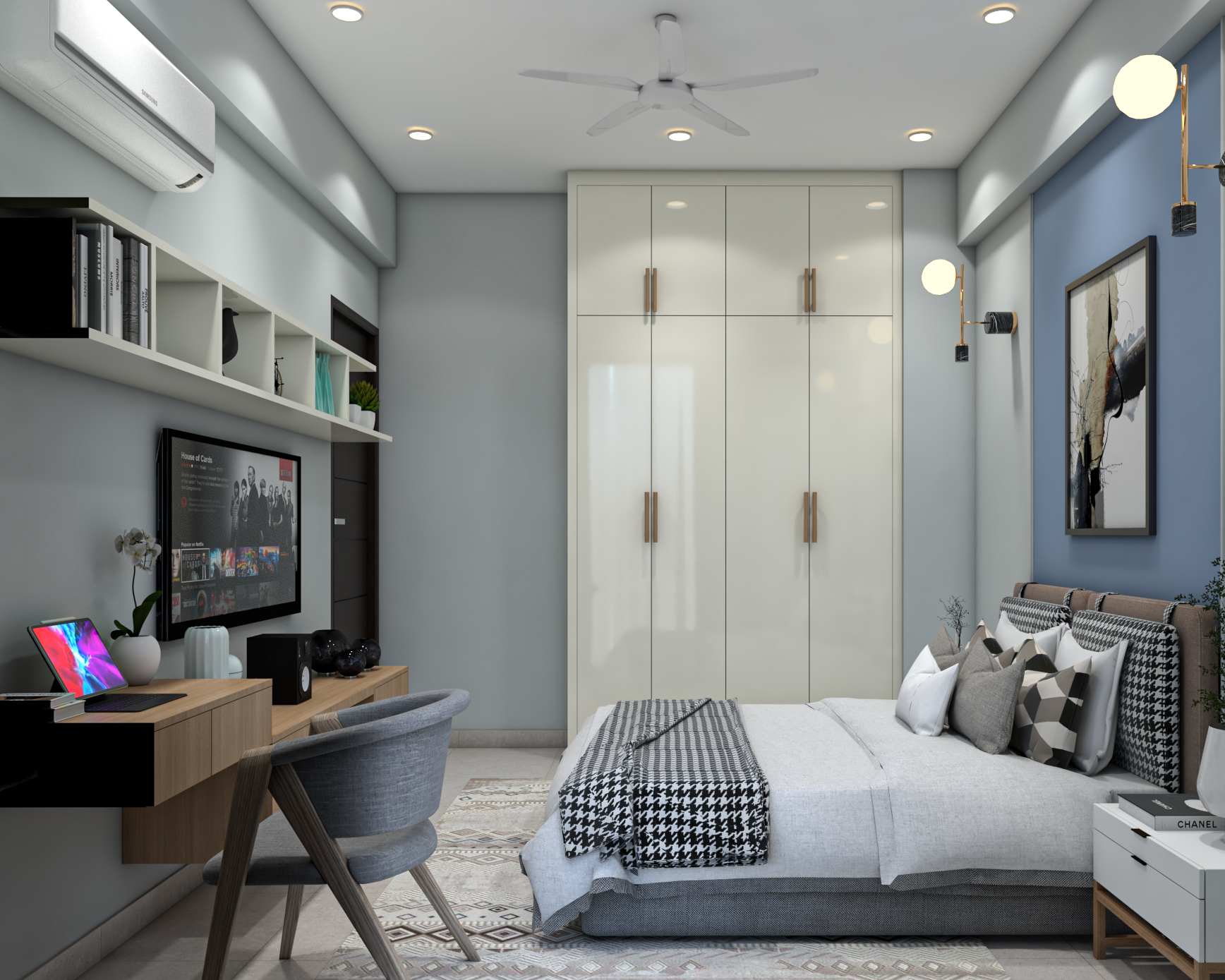 Modern BlueThemed Master Bedroom Design Livspace