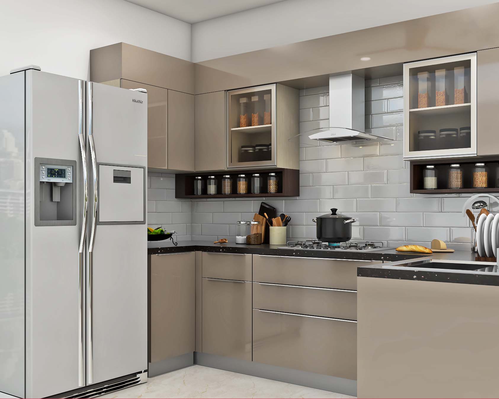 Compact Maximum Storage Contemporary Style Kitchen Design | Livspace