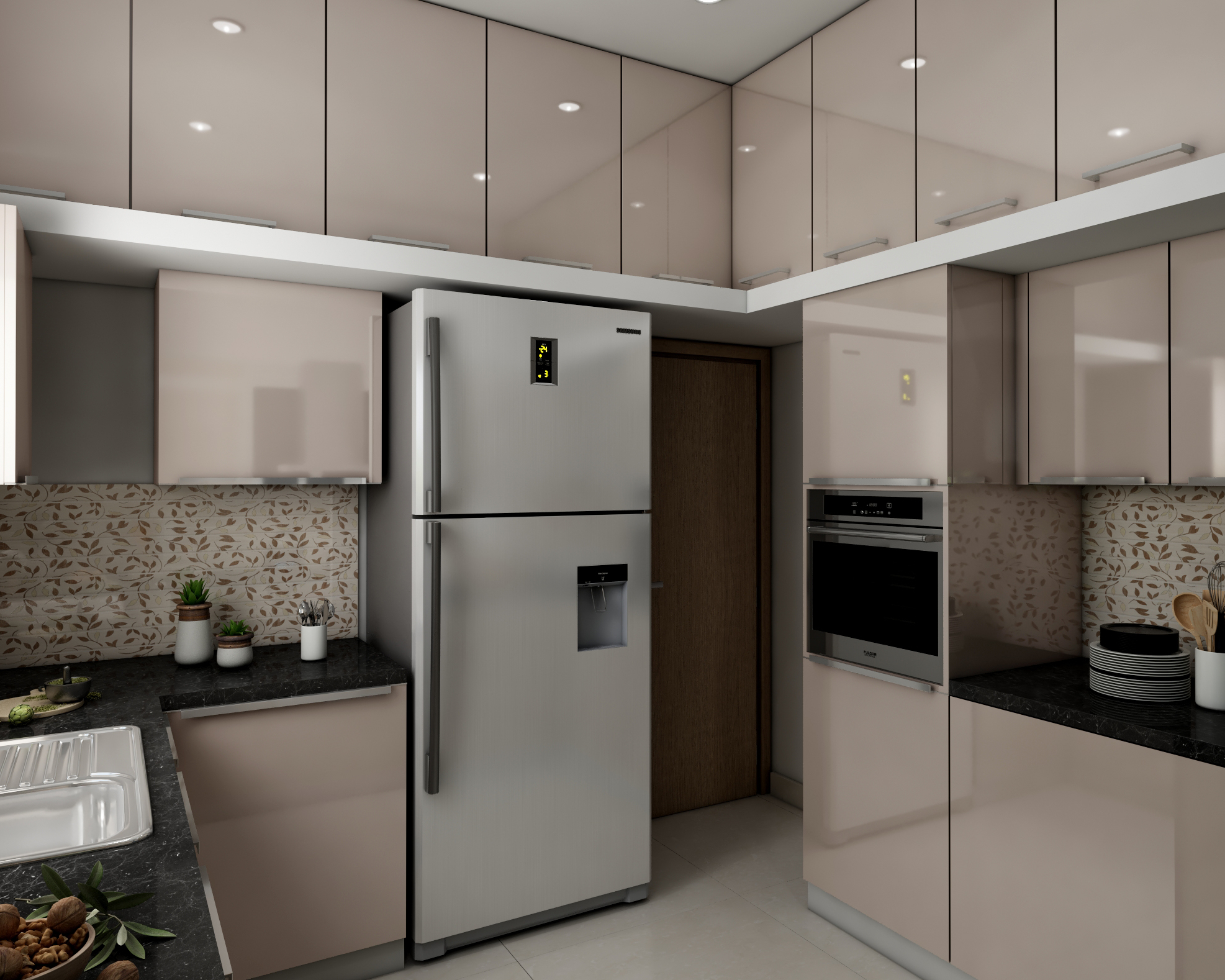 Modern Spacious Kitchen With Dado Tiles | Livspace