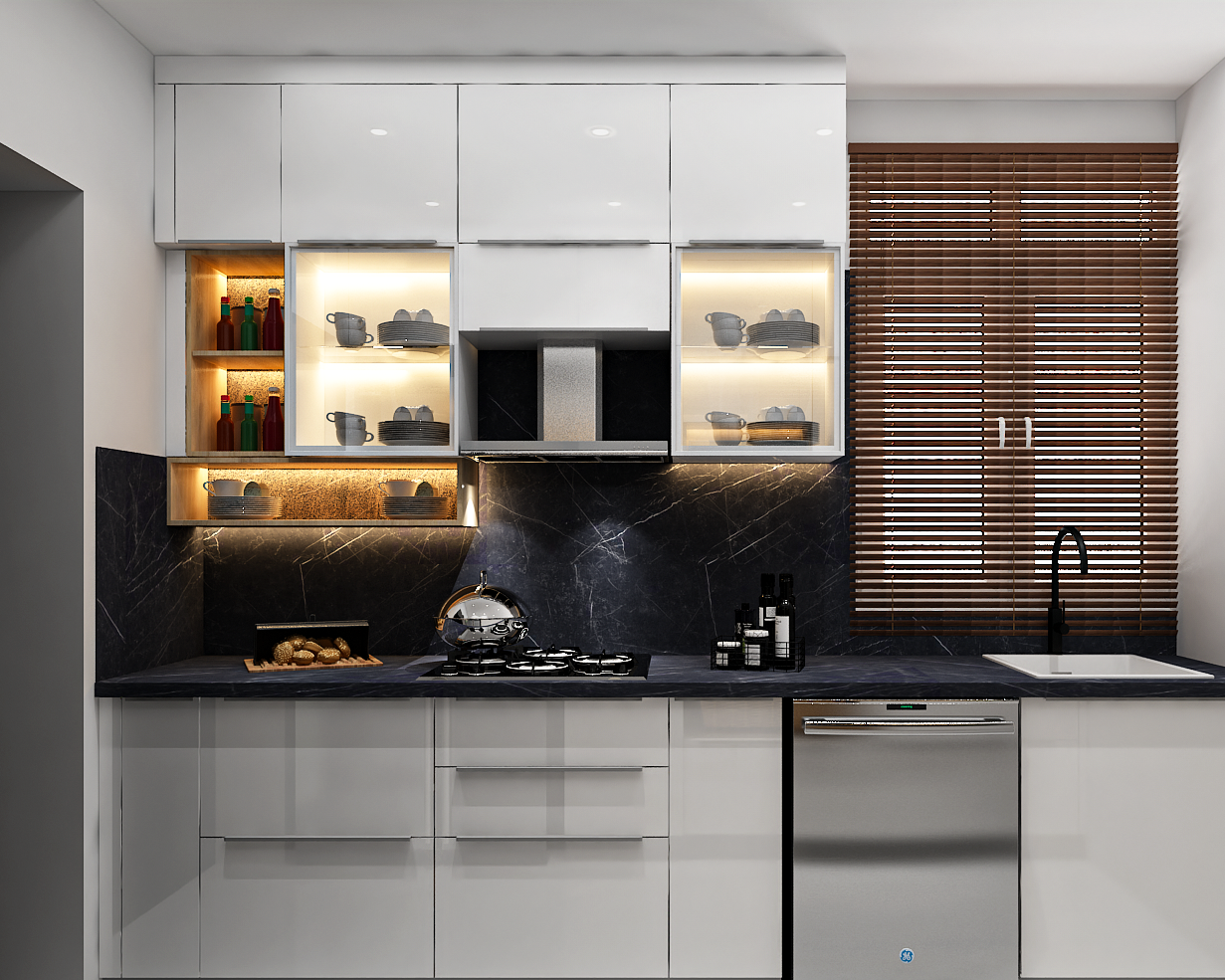 Space Saving Convenient Modern Style Compact Kitchen Design | Livspace