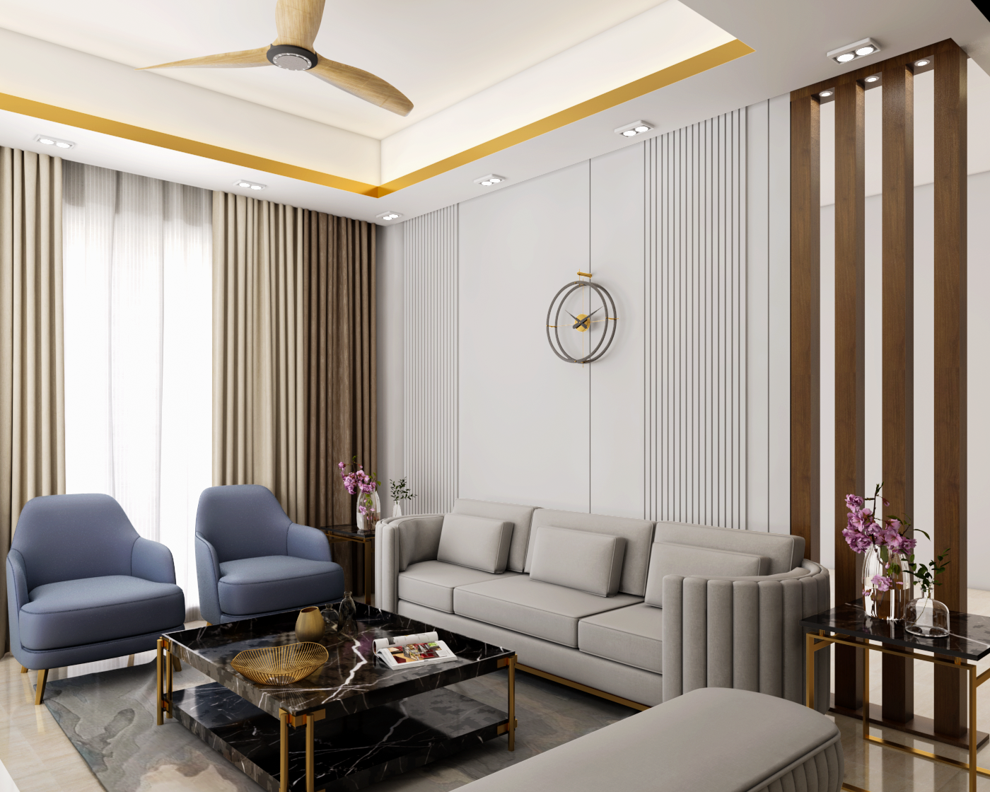 Spacious Living Room Design With 3-Seater Sofa | Livspace