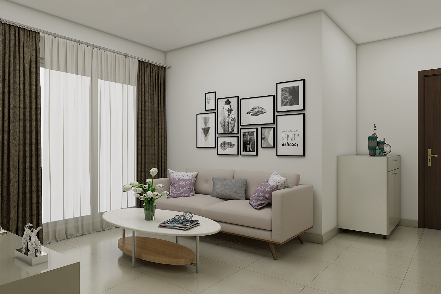 Modern Living Room With White Themed Interior Design | Livspace