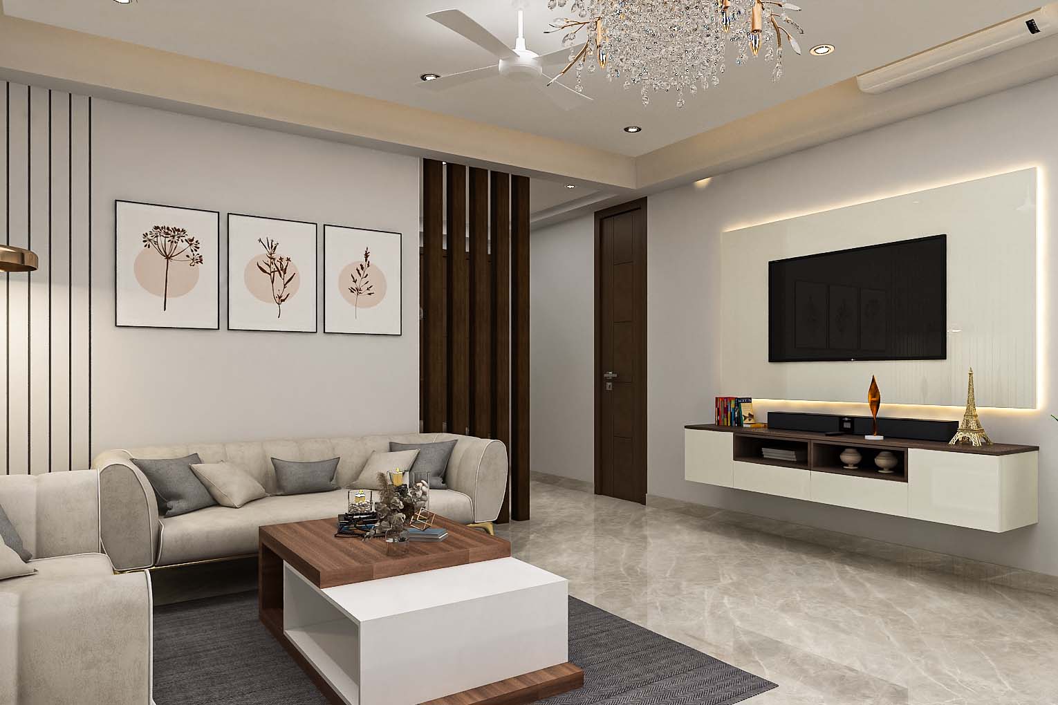 Modern Living Room Design With 3-Seater Sofa | Livspace