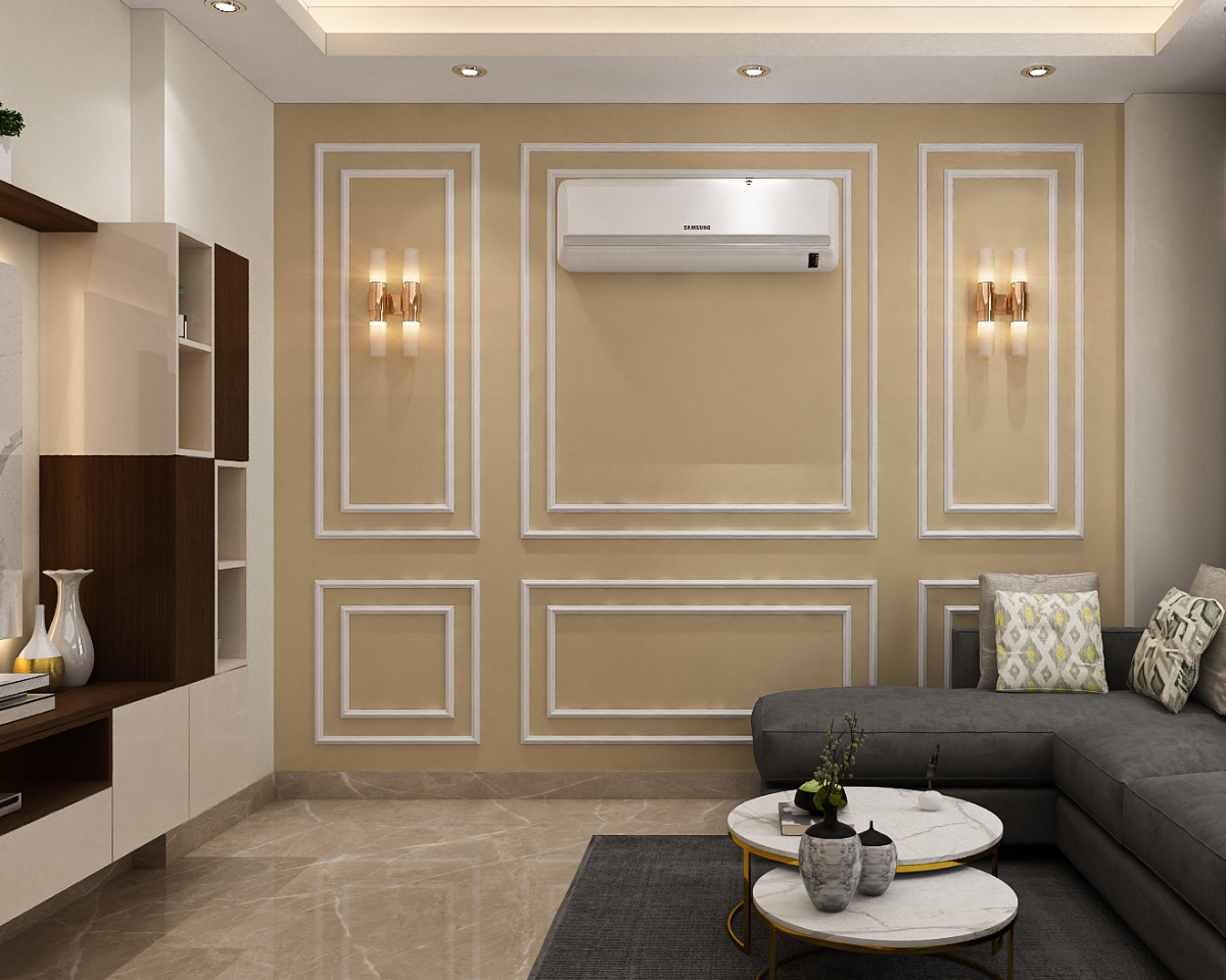 Spacious Living Room Design With Beige Accent Wall | Livspace