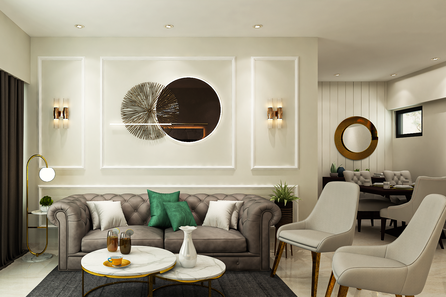 View of Modern Themed Compact Sized Convenient Living Room Design | Livspace