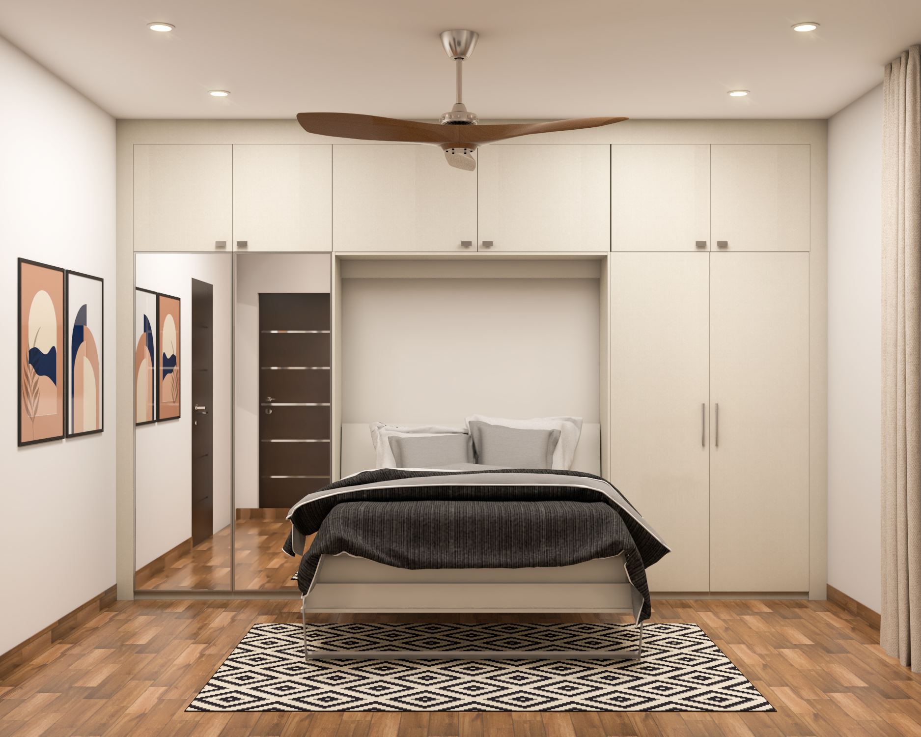 Spacious Master Bedroom Design With Warm Lighting | Livspace