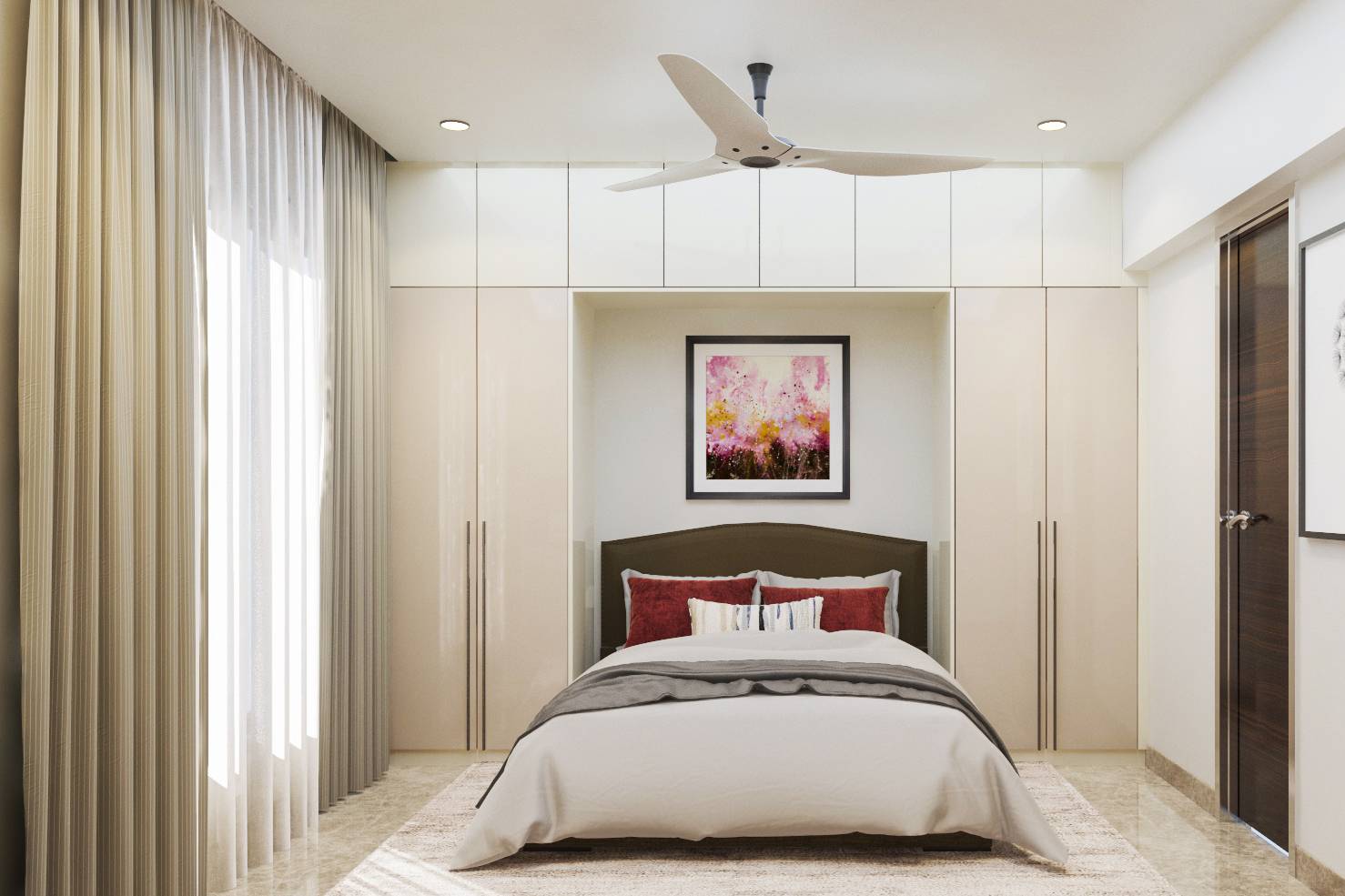 Modern Style Compact Master Bedroom with Beige Wardrobe | Livspace