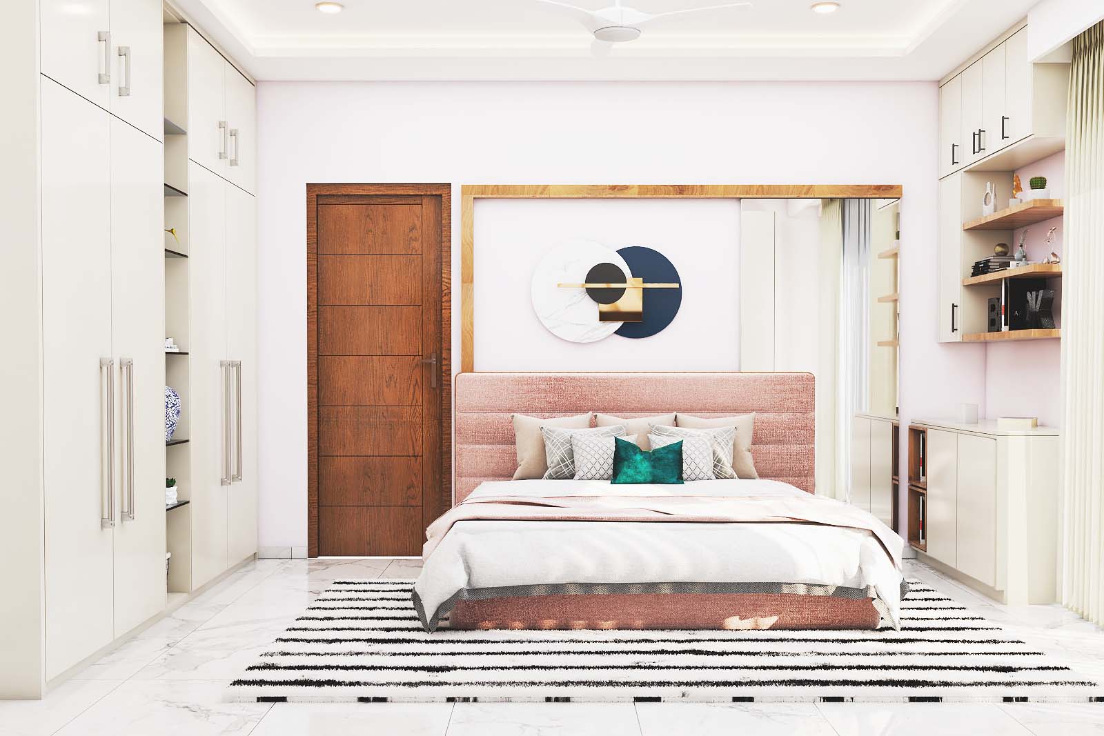 Spacious Bedroom Design In Pink | Livspace