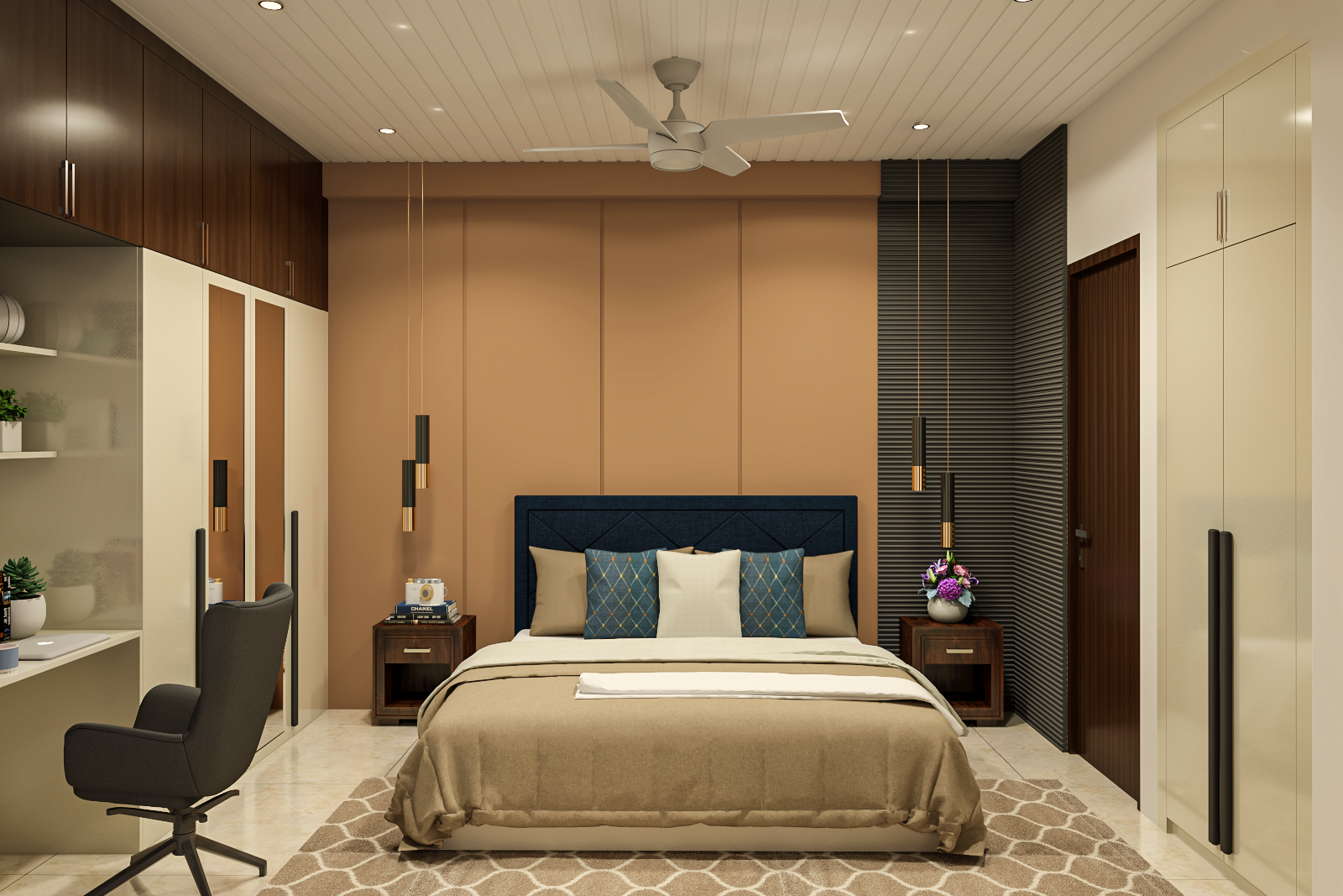 Spacious Master Bedroom Design With Accent Wall | Livspace
