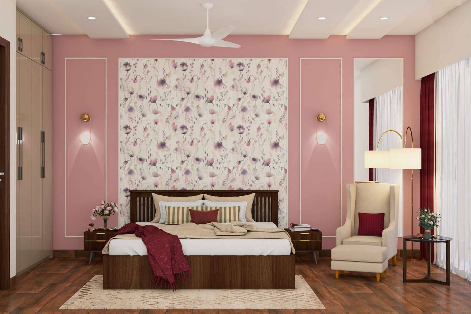 Spacious Pink Master Bedroom Design Idea | Livspace