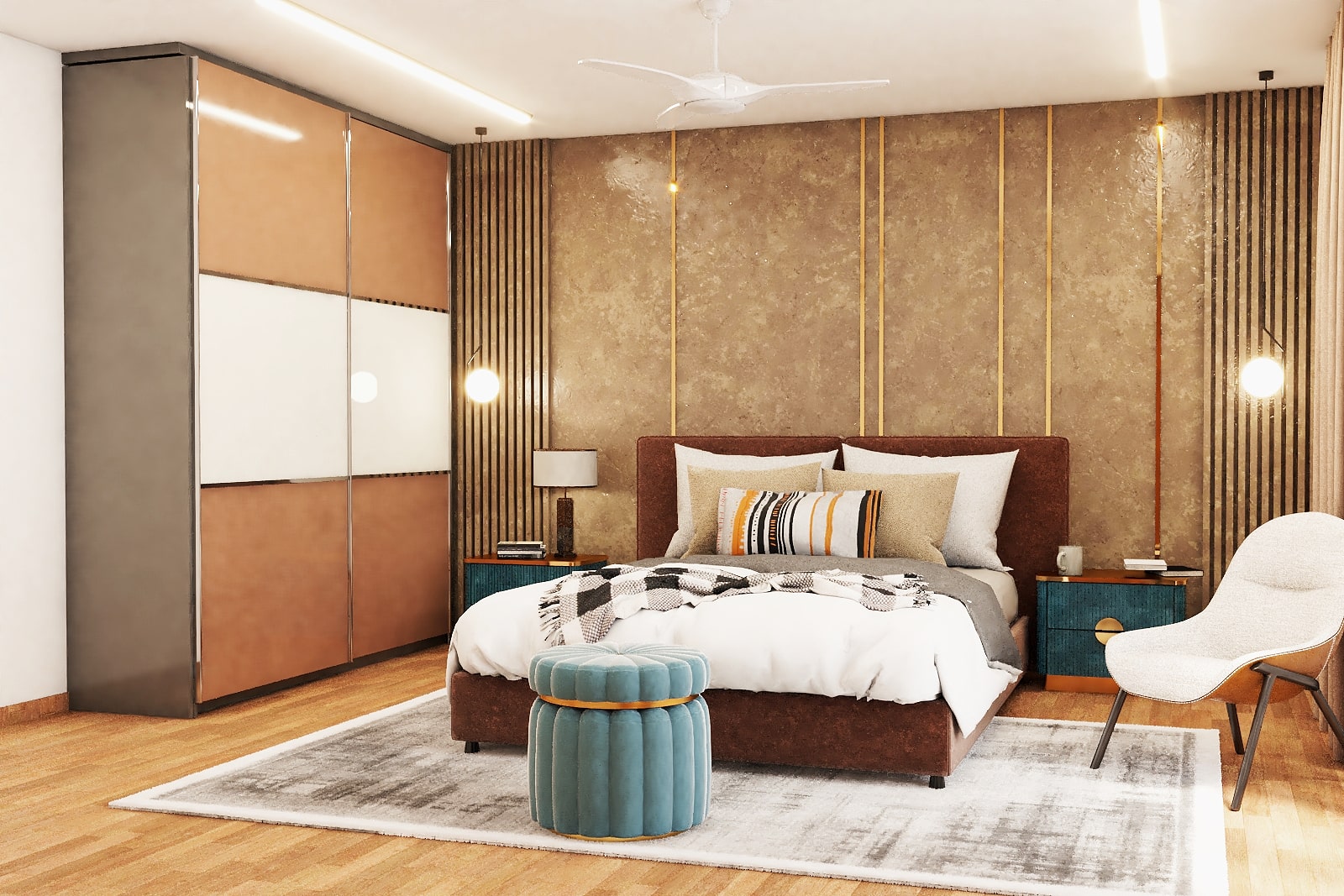 Contemporary Master Bedroom Design With Sliding Wardrobe | Livspace