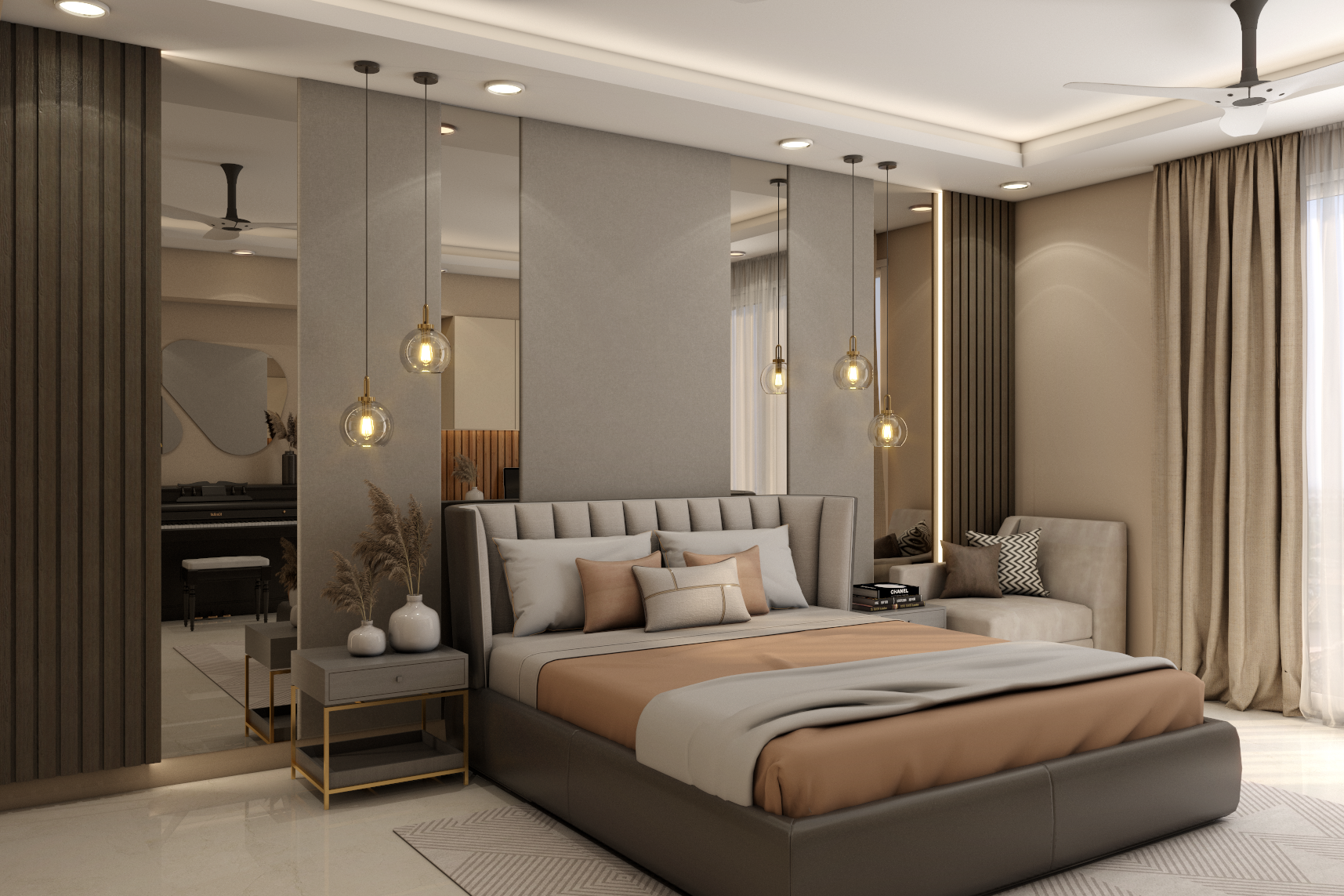 Spacious Master Bedroom Design With Accent Wall | Livspace