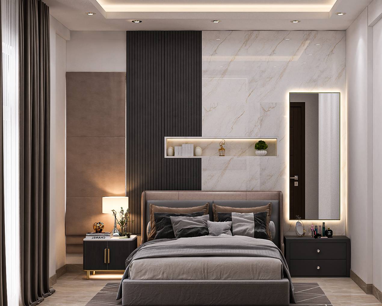 Modern Spacious Master Bedroom Design With Premium Interiors | Livspace