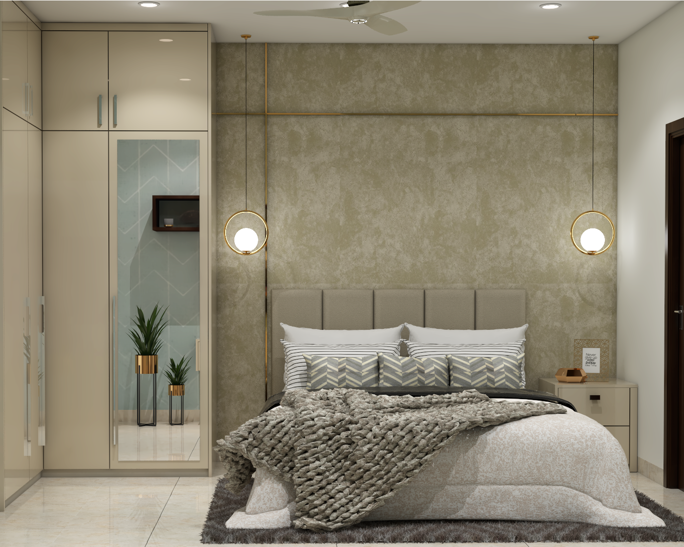 Grey Compact Master Bedroom Design With Headboard | Livspace