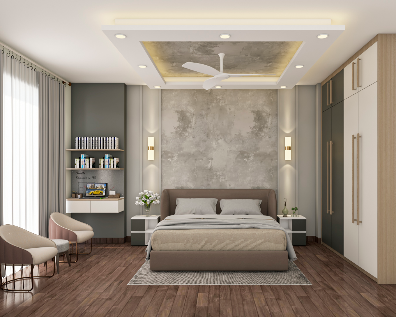 Spacious Modern Master Bedroom Design With Cove Lighting | Livspace