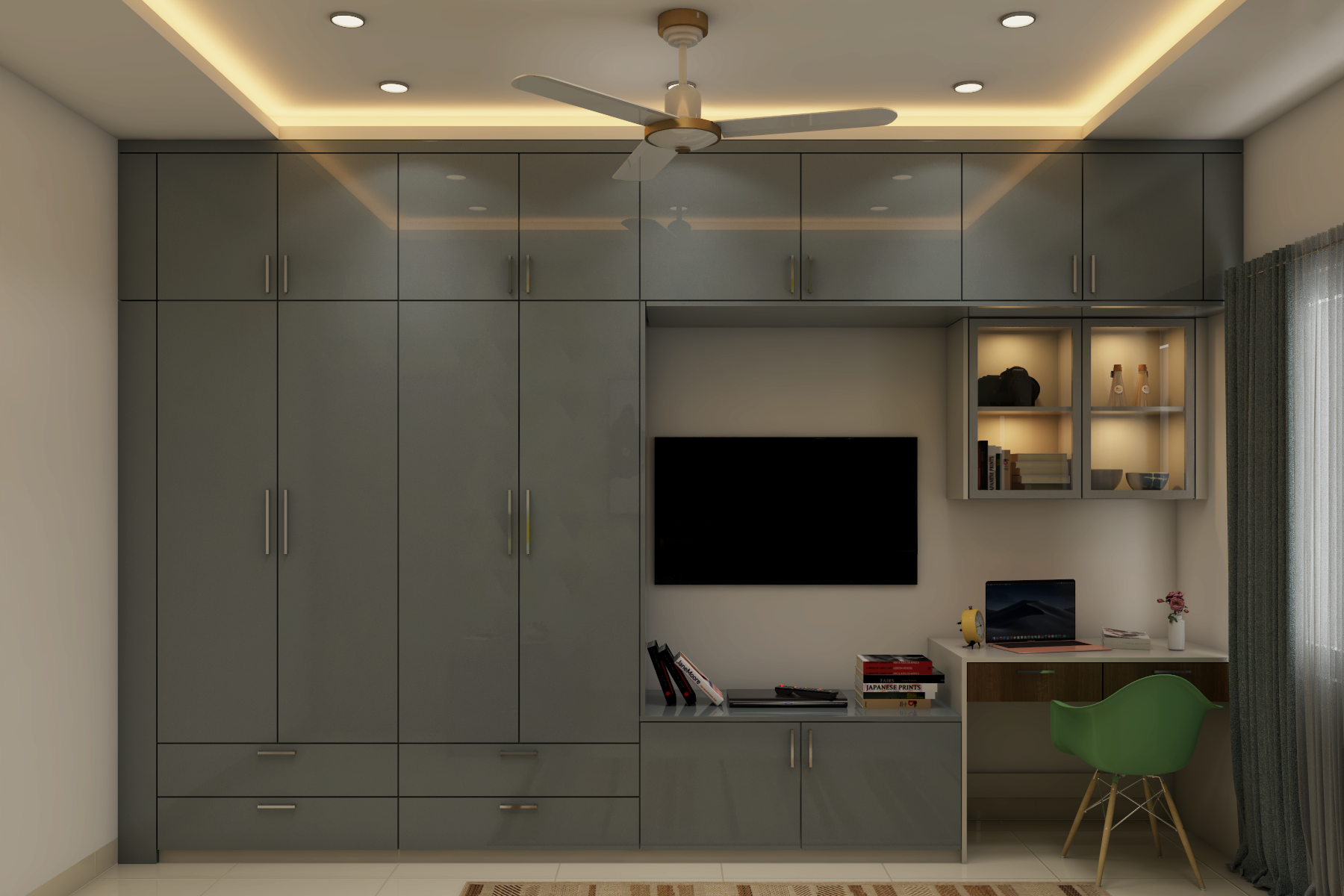 Modern Grey Wardrobe Design with Maximised Storage and Metallic Handles ...