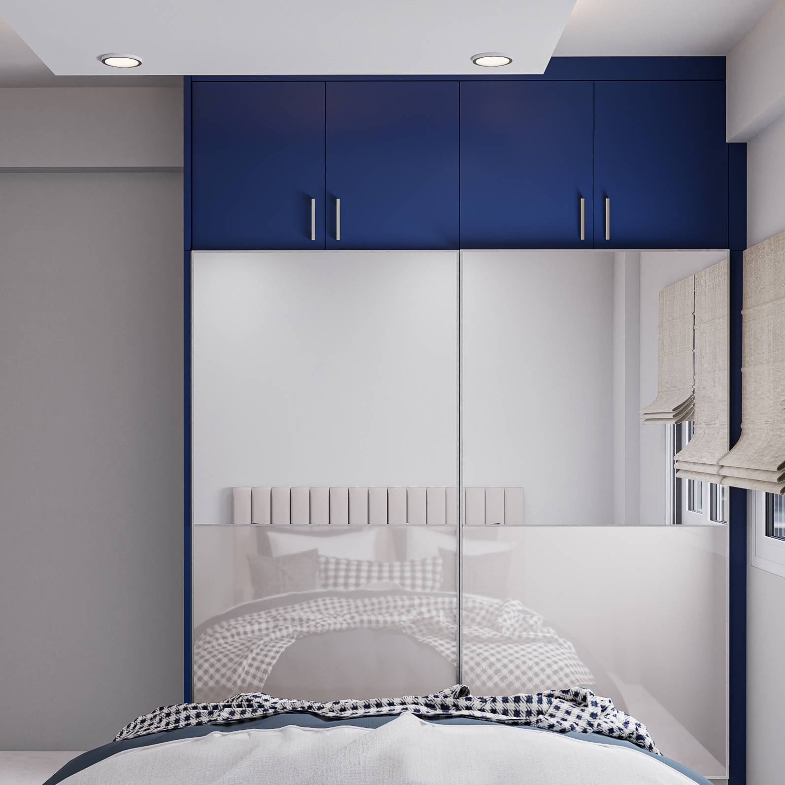 Spacious Cupboard Design In Blue And White | Livspace