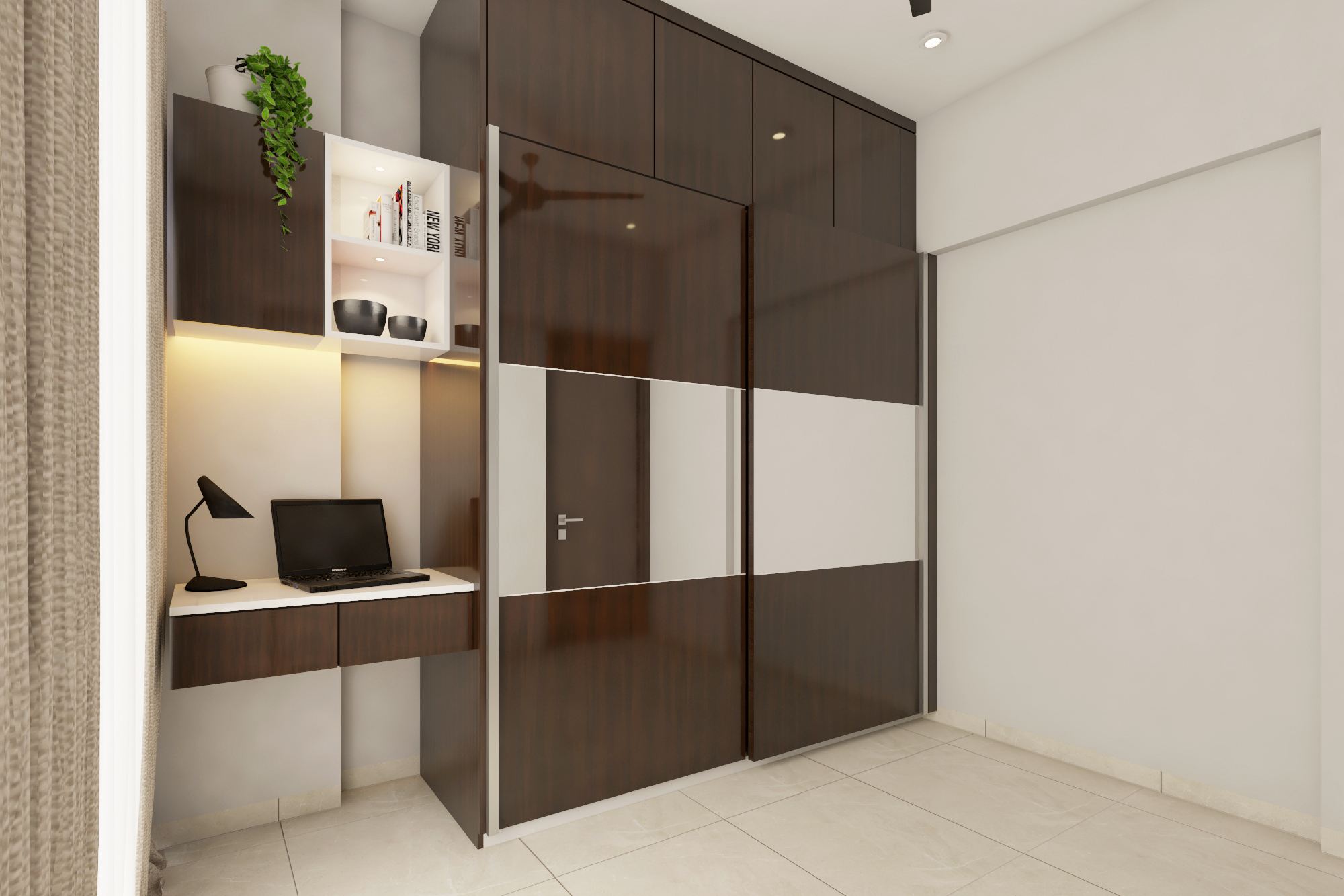 Modern Sliding Door Wardrobe Design With Glossy Laminate | Livspace