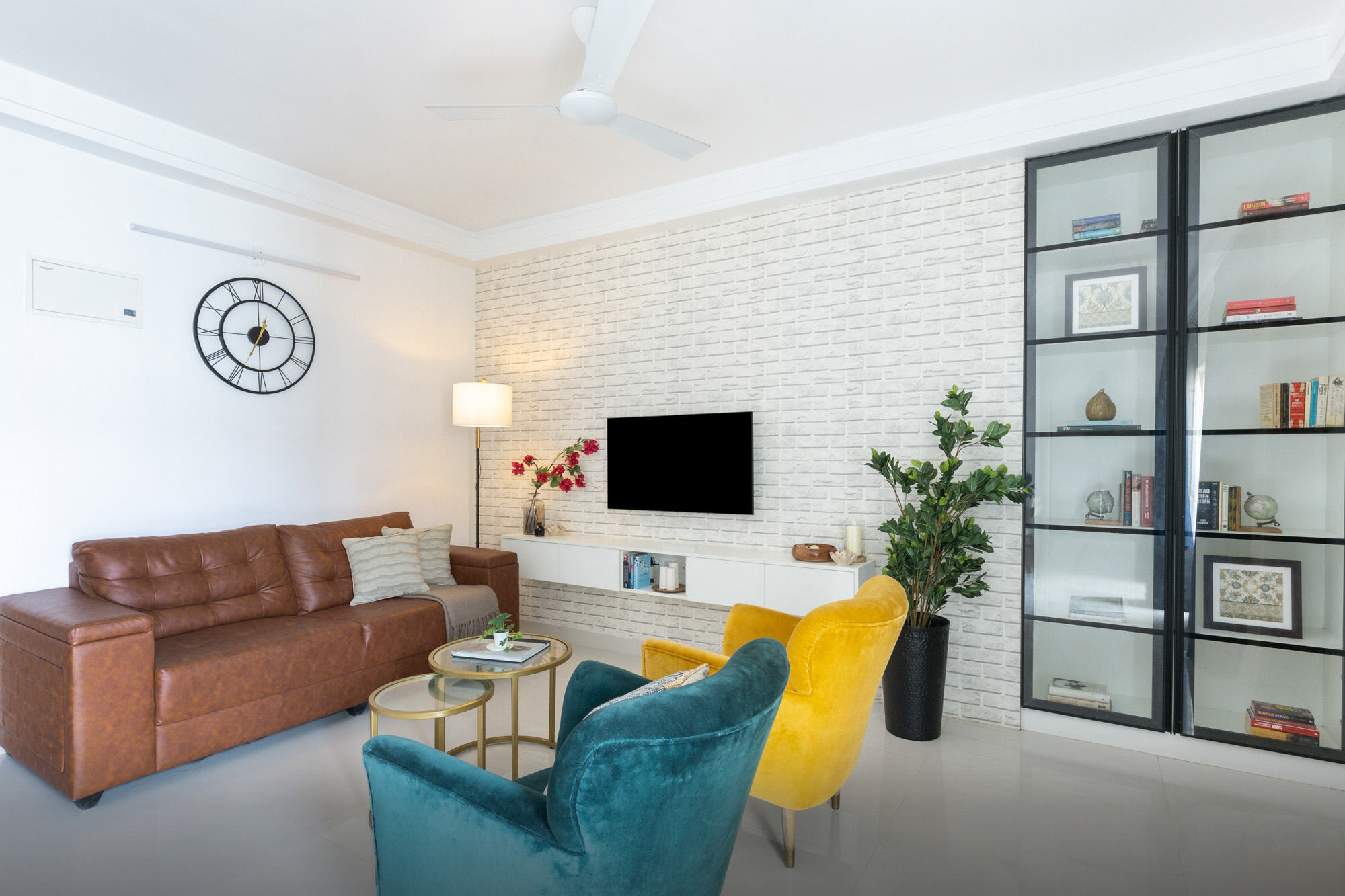 1-BHK Flat In Bangalore With Spacious Living Room And White Brick ...