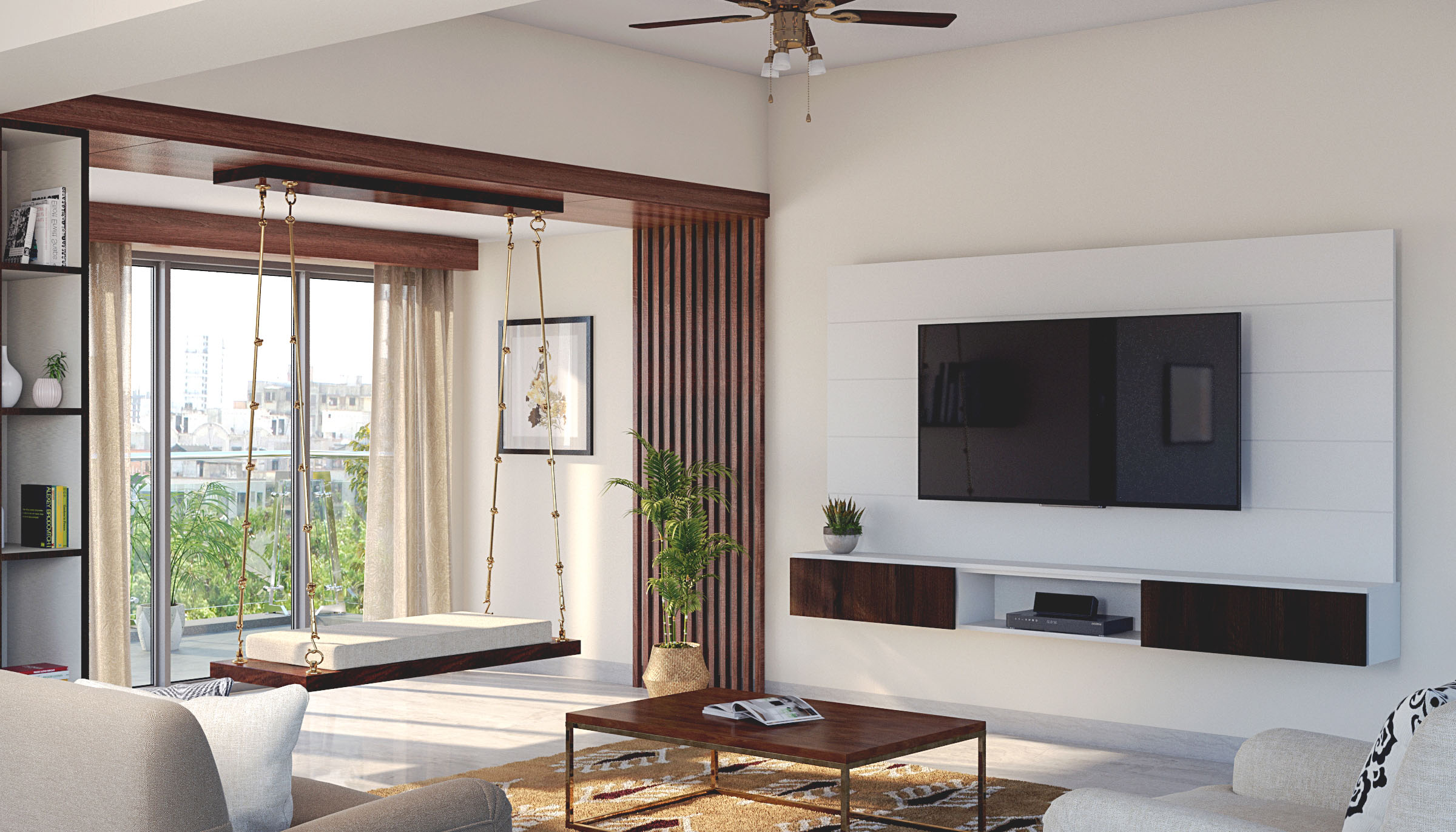 MidCentury Modern TV Unit Design with Wall Mounted Drawer and Back — free download