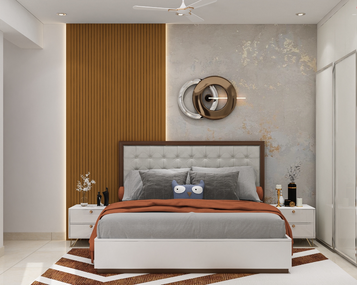 Contemporary Guest Bedroom Design with Cozy Carpet and Sliding Wardrobe ...