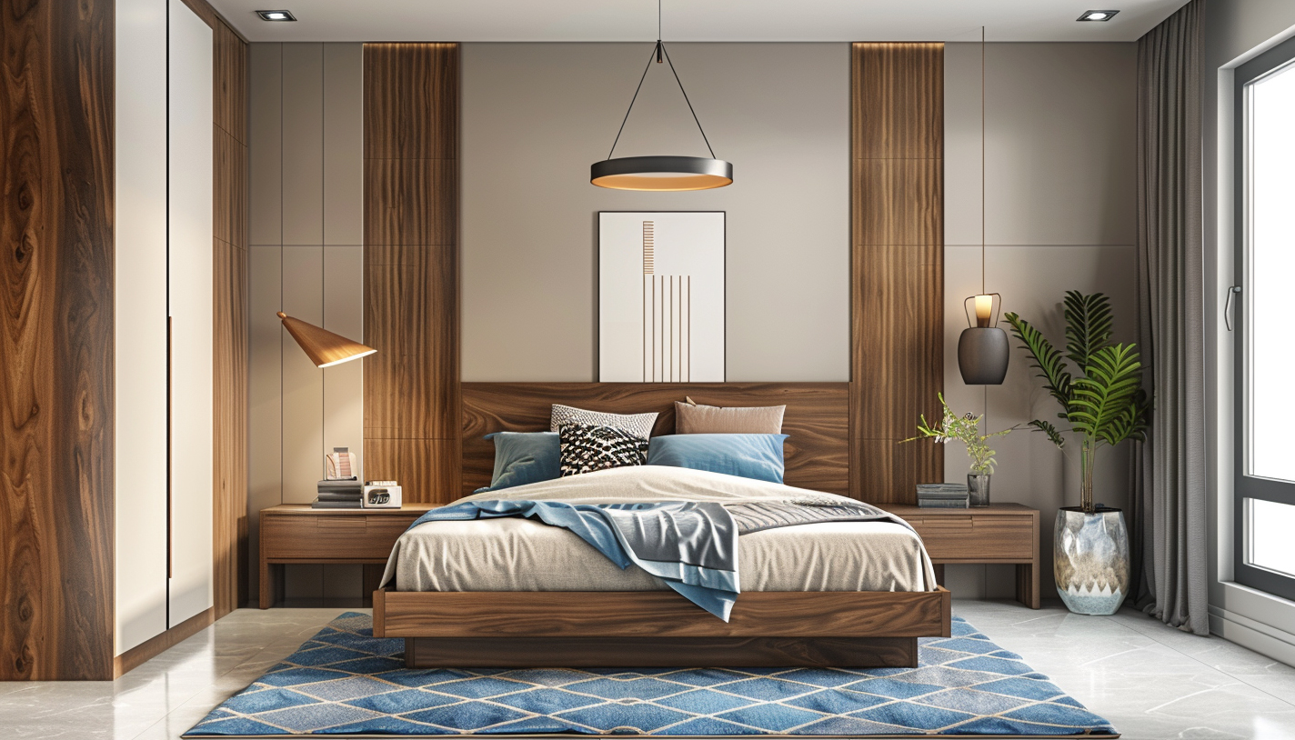 King Bed, Wooden Panels, and Storage: Modern Master Bedroom Design ...
