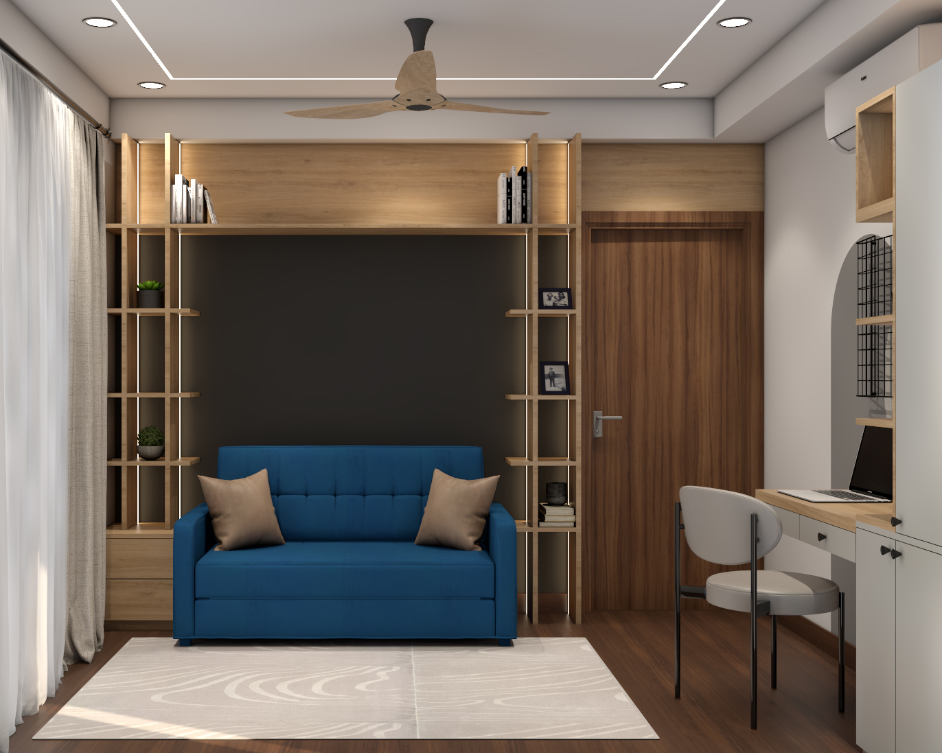 Photo inspiration: Picture Idea: Space Saving Living Room Design Features Blue Sofa Bed And