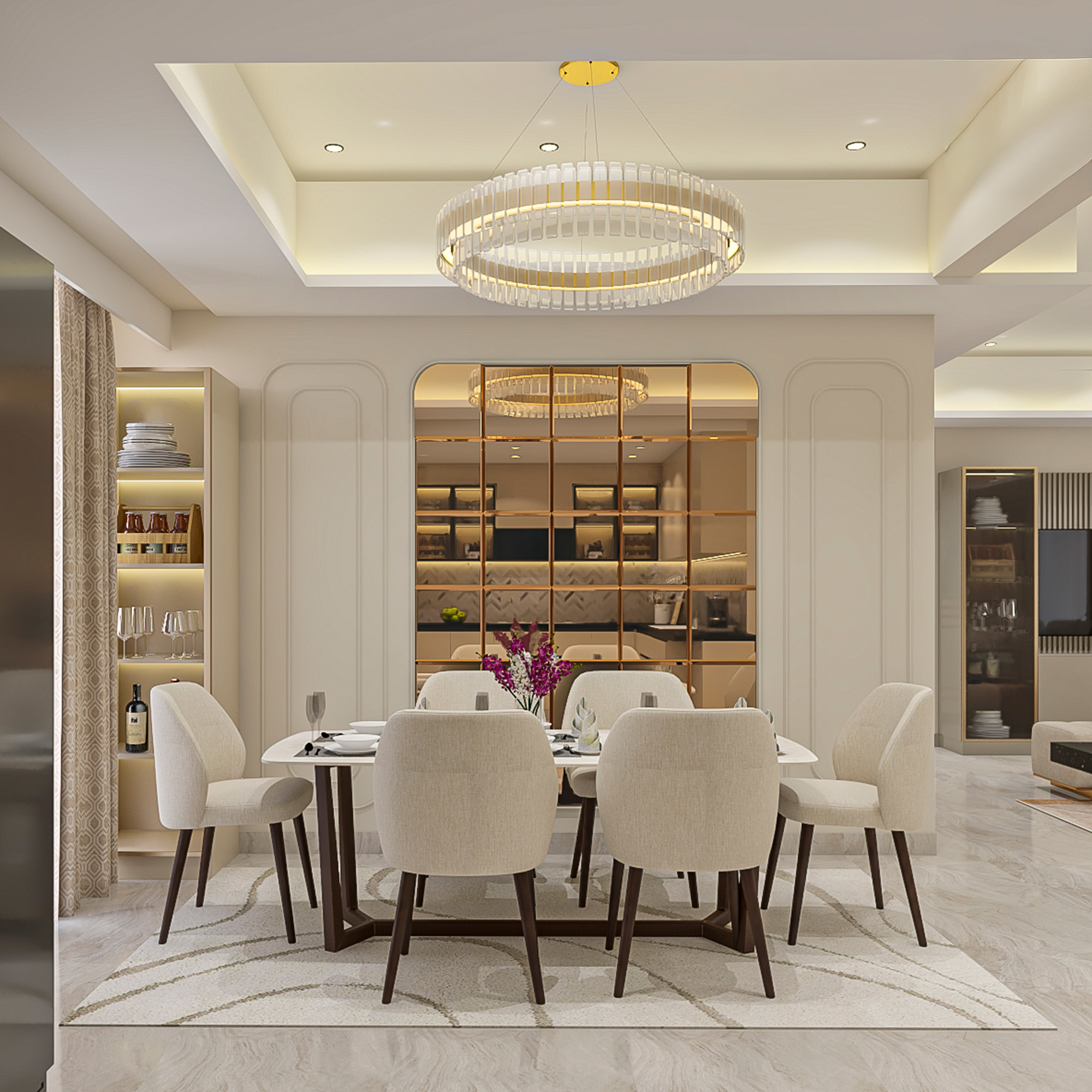 Modern Dining Room Design with Rectangle Table and Arched Display ...