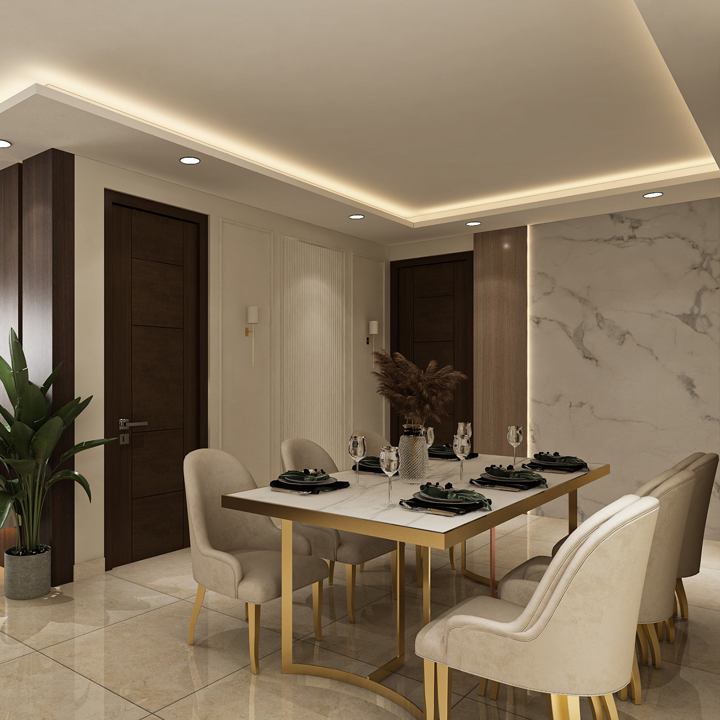 Classic Rectangular Gypsum False Ceiling Design with Cove Lights and ...