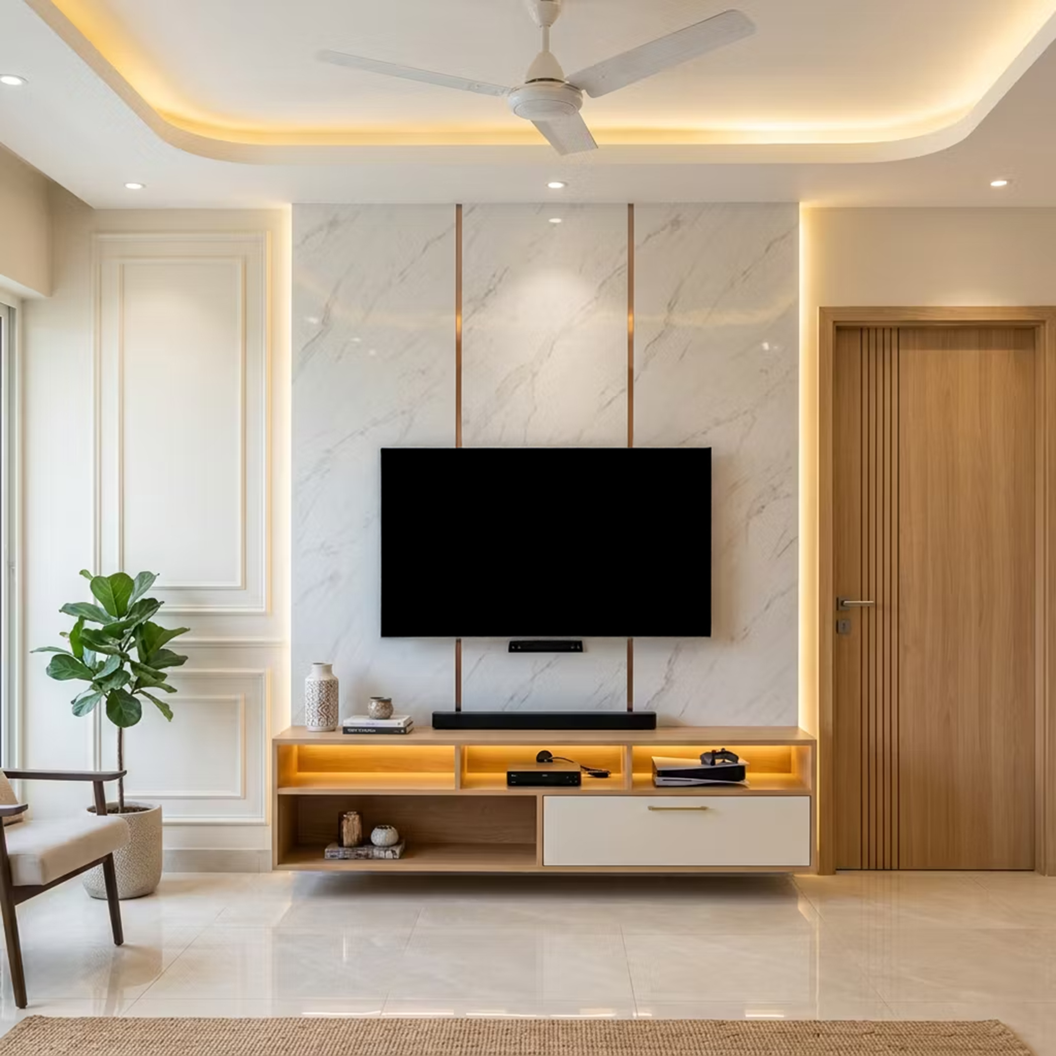 Classic Square Gypsum False Ceiling Design with Cove and Spot Lighting ...