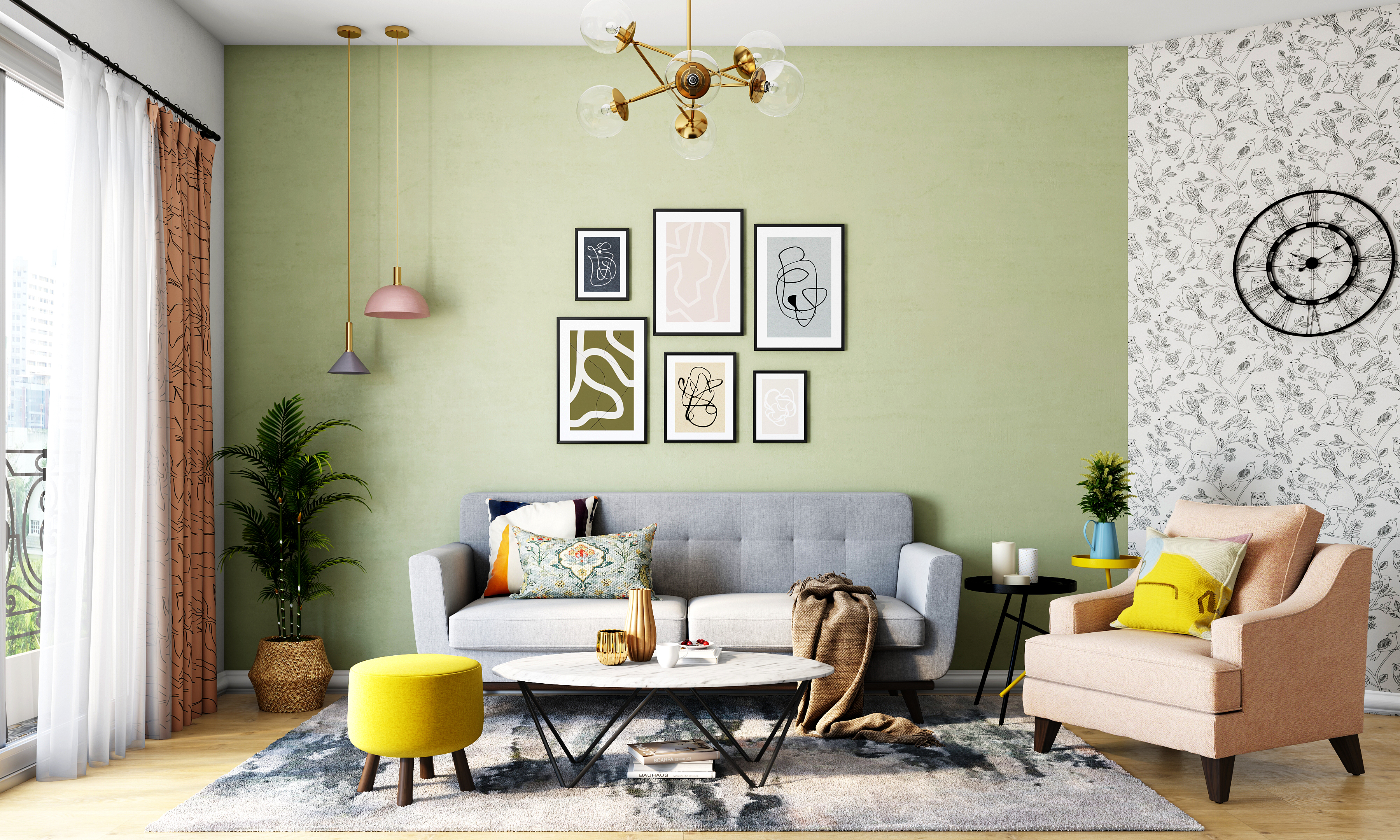 Convenient Spacious Modern Style Living Room Design | Livspace