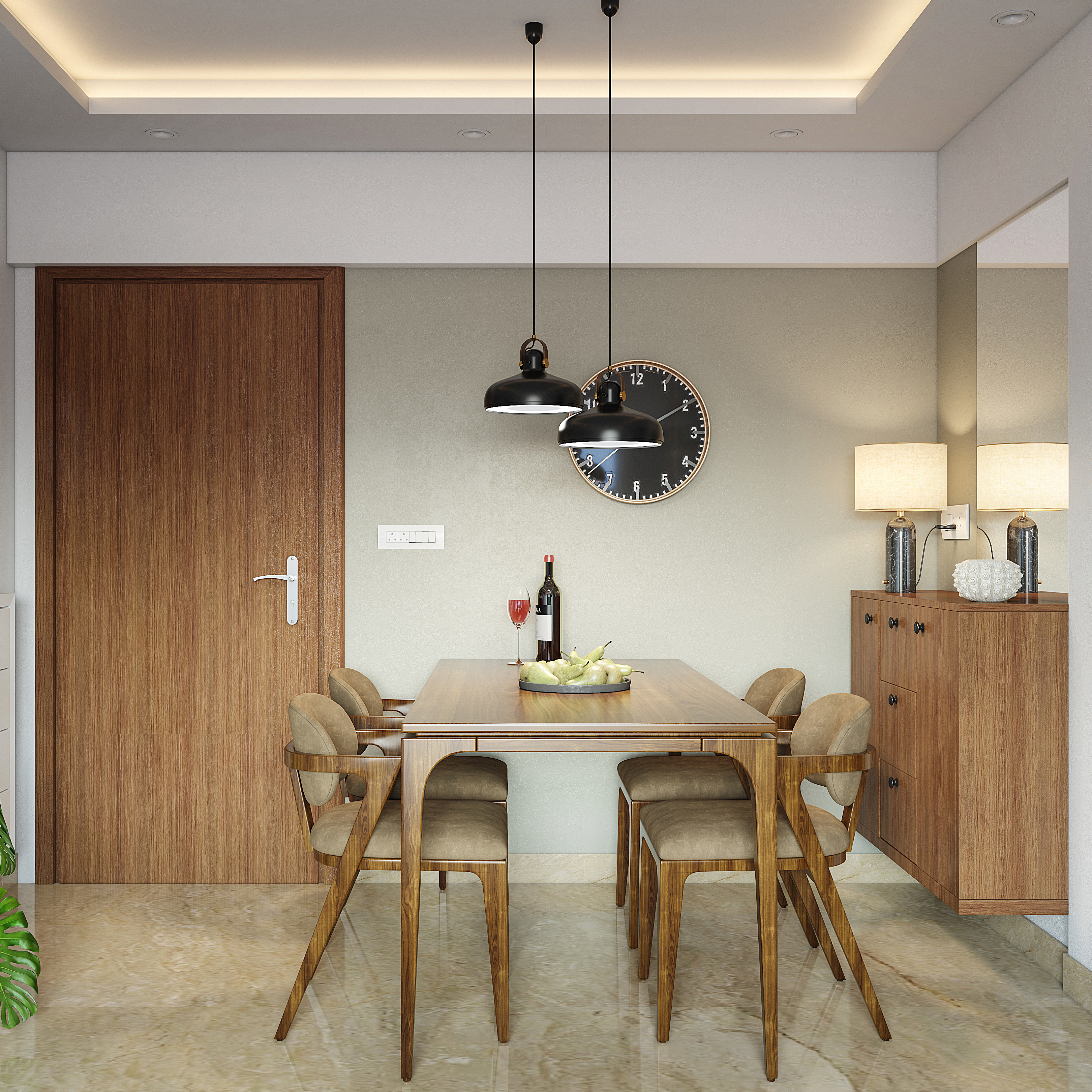 Wooden Spacious Dining Room Design | Livspace