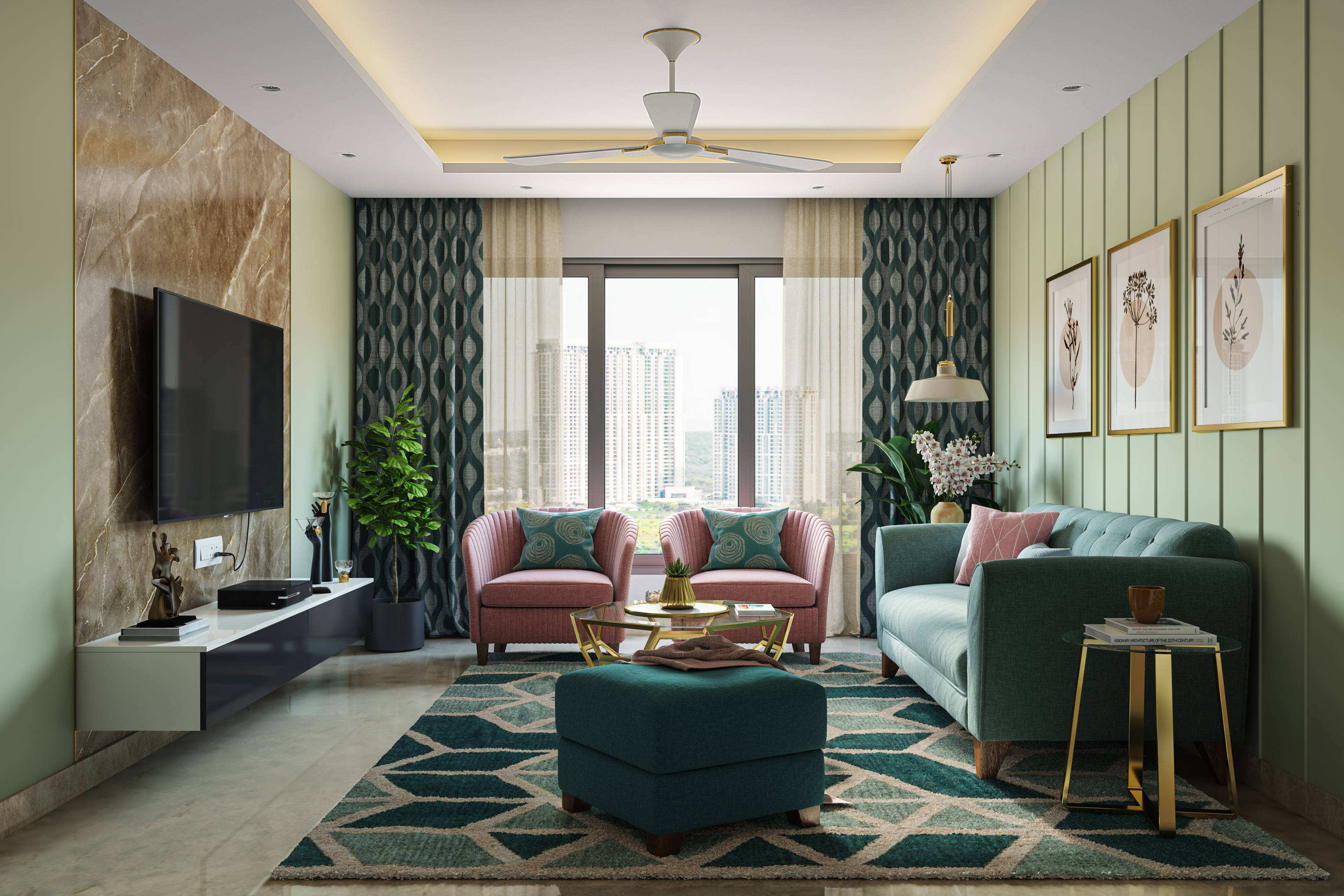 Spacious Classic Living Room Design With Earthy Tone | Livspace