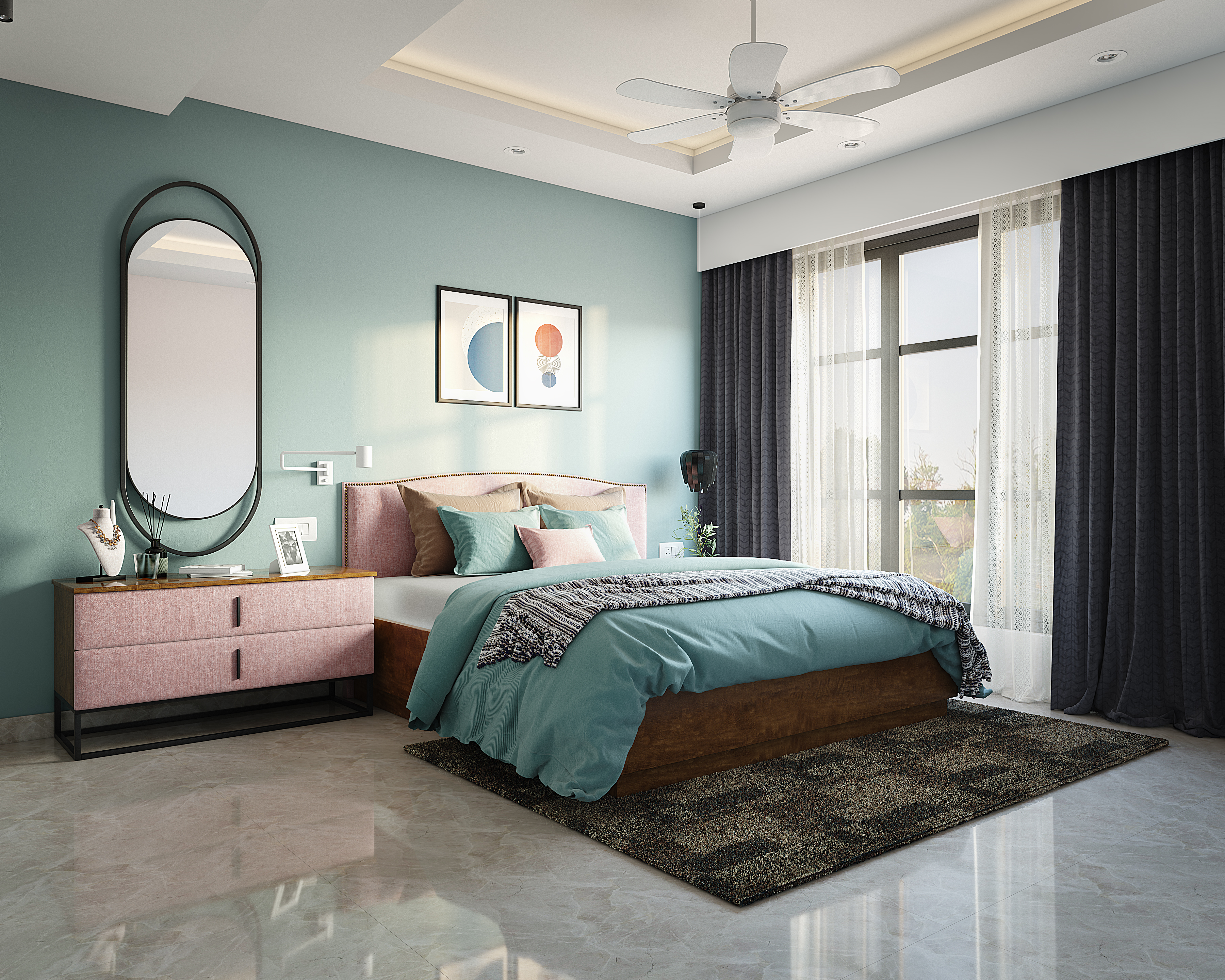 Modern And Spacious Master Bedroom Design With Grey Decor | Livspace