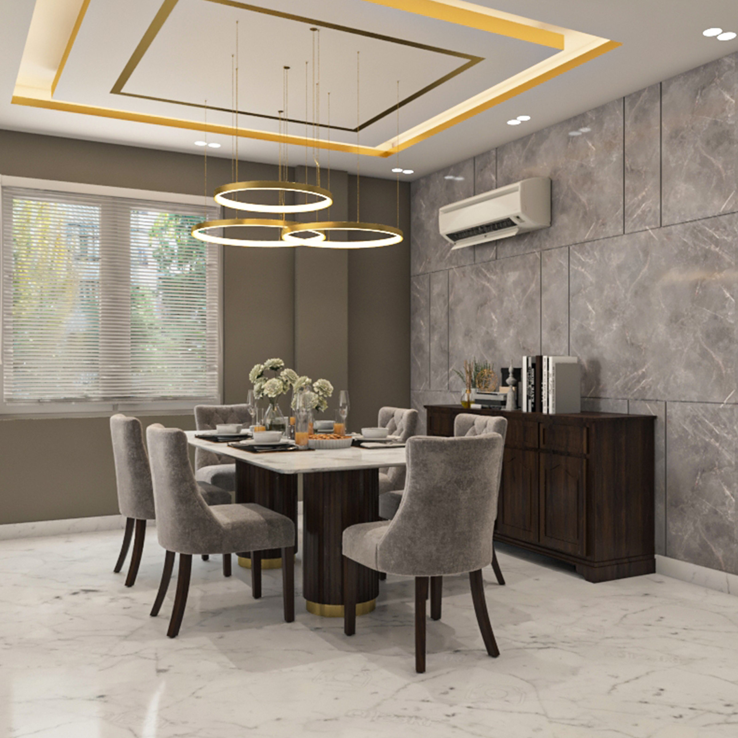 Contemporary 6-Seater Dining Room Design Idea with Marble Finish | Livspace