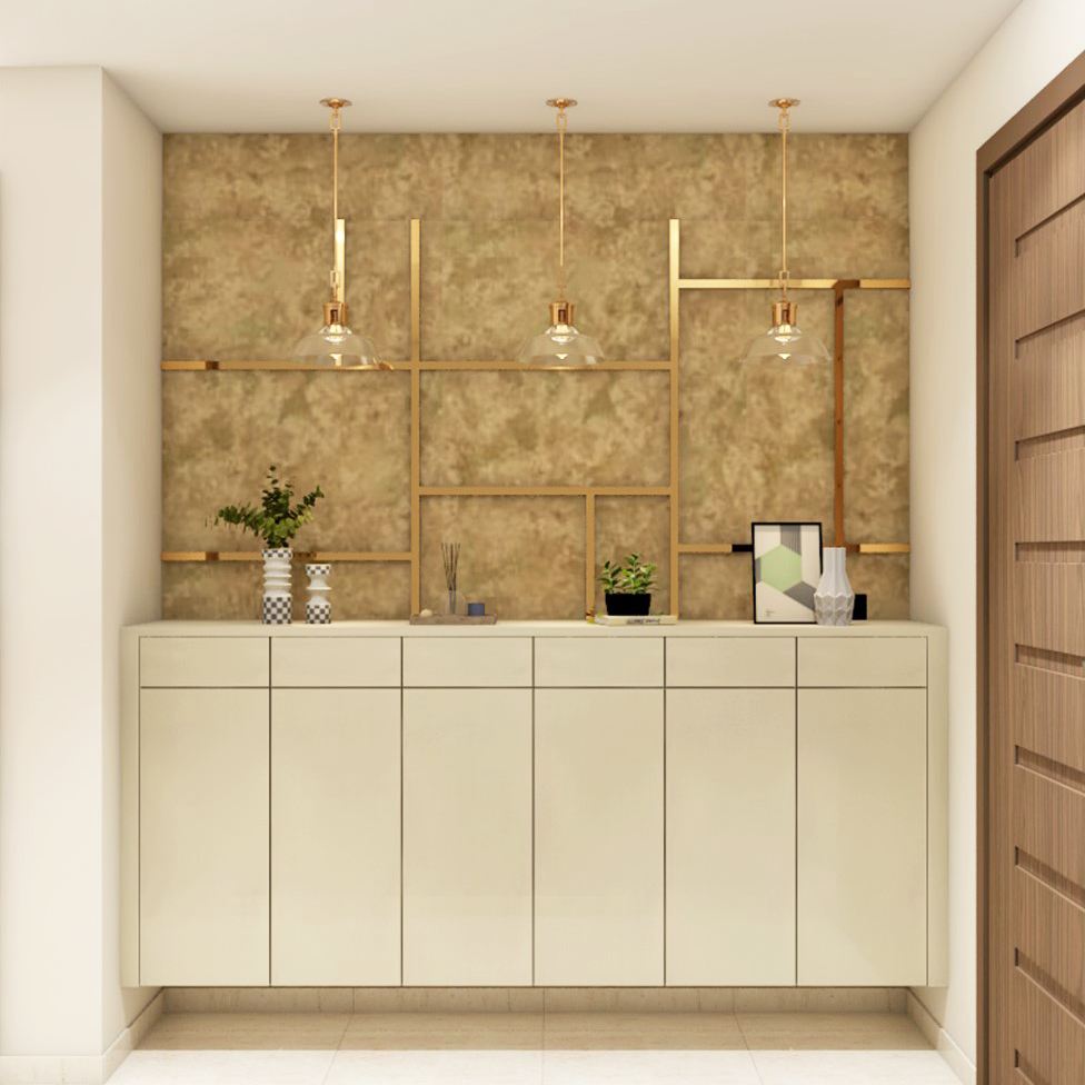 Golden Panelling Contemporary Spacious Entrance Foyer Design Idea ...