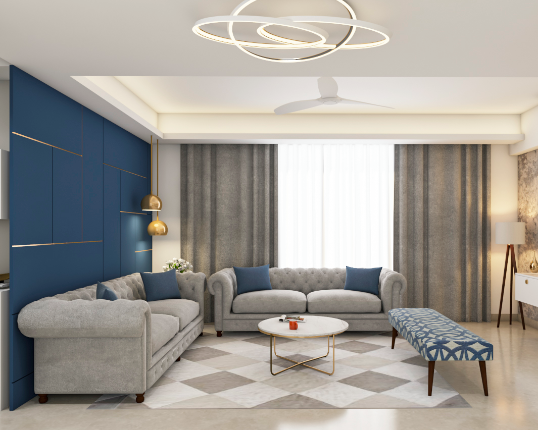Bright Spacious Modern Theme Convenient Living Room Design | Livspace